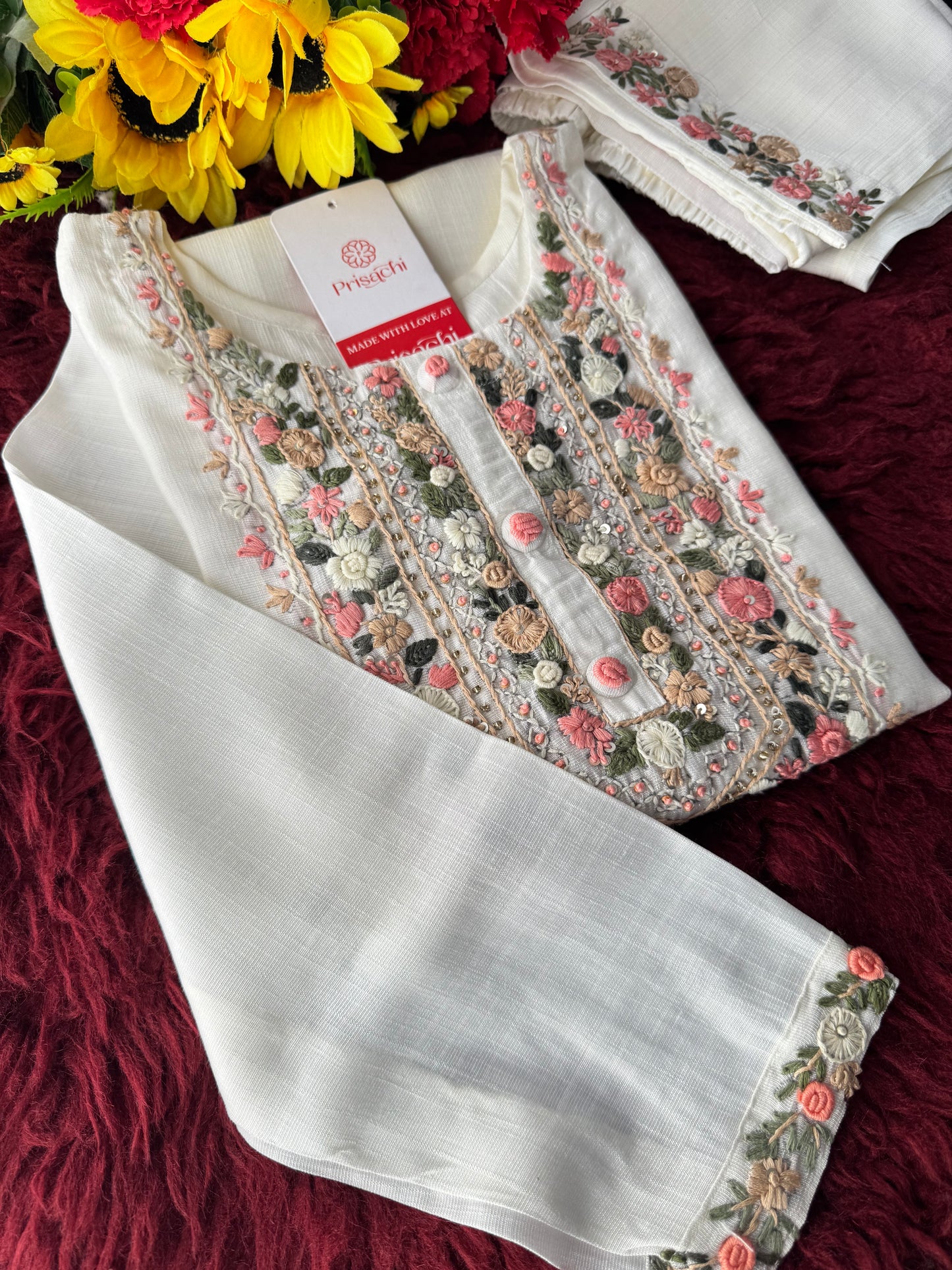 White Thread Embroidered Straight Kurti Pant Co-ord Set for Women | Ethnic Office Wear & Daily Wear Outfit (Copy)