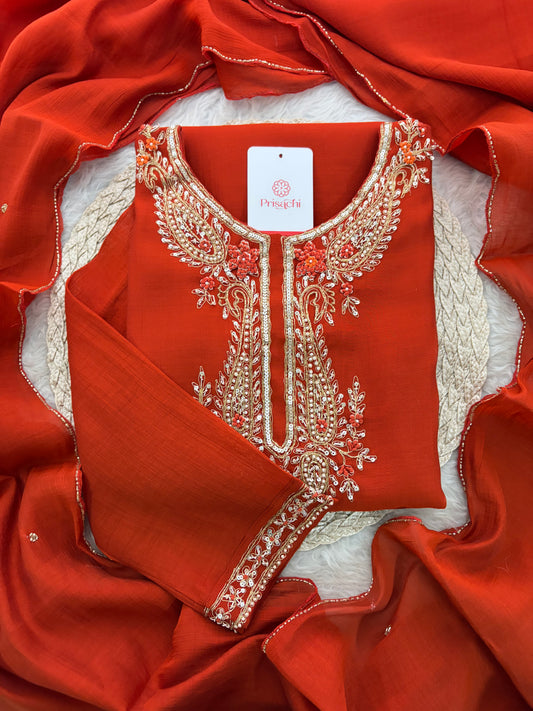 Orange Embroidered Ethnic Kurta Set for Women with Pants & Dupatta | Festive Traditional Wear
