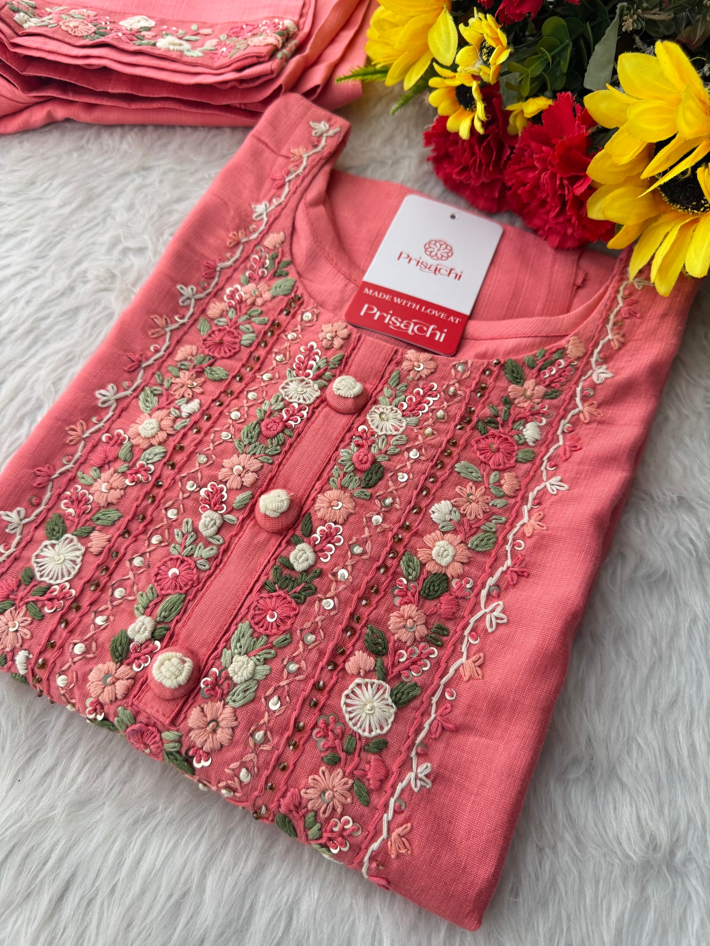Pink Thread Embroidered Straight Kurti Pant Co-ord Set for Women | Ethnic Office Wear & Daily Wear Outfit (Copy)