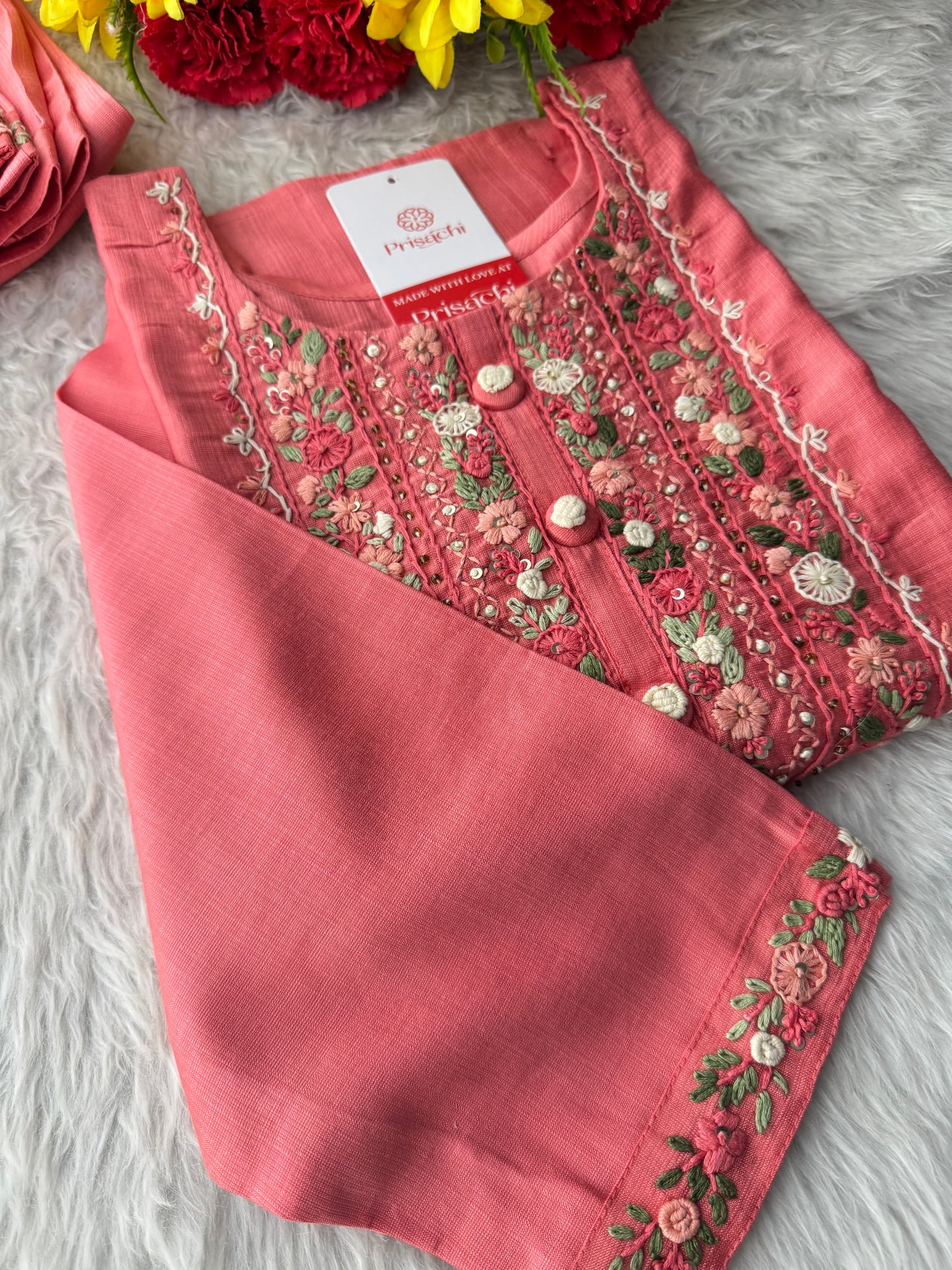 Pink Thread Embroidered Straight Kurti Pant Co-ord Set for Women | Ethnic Office Wear & Daily Wear Outfit (Copy)