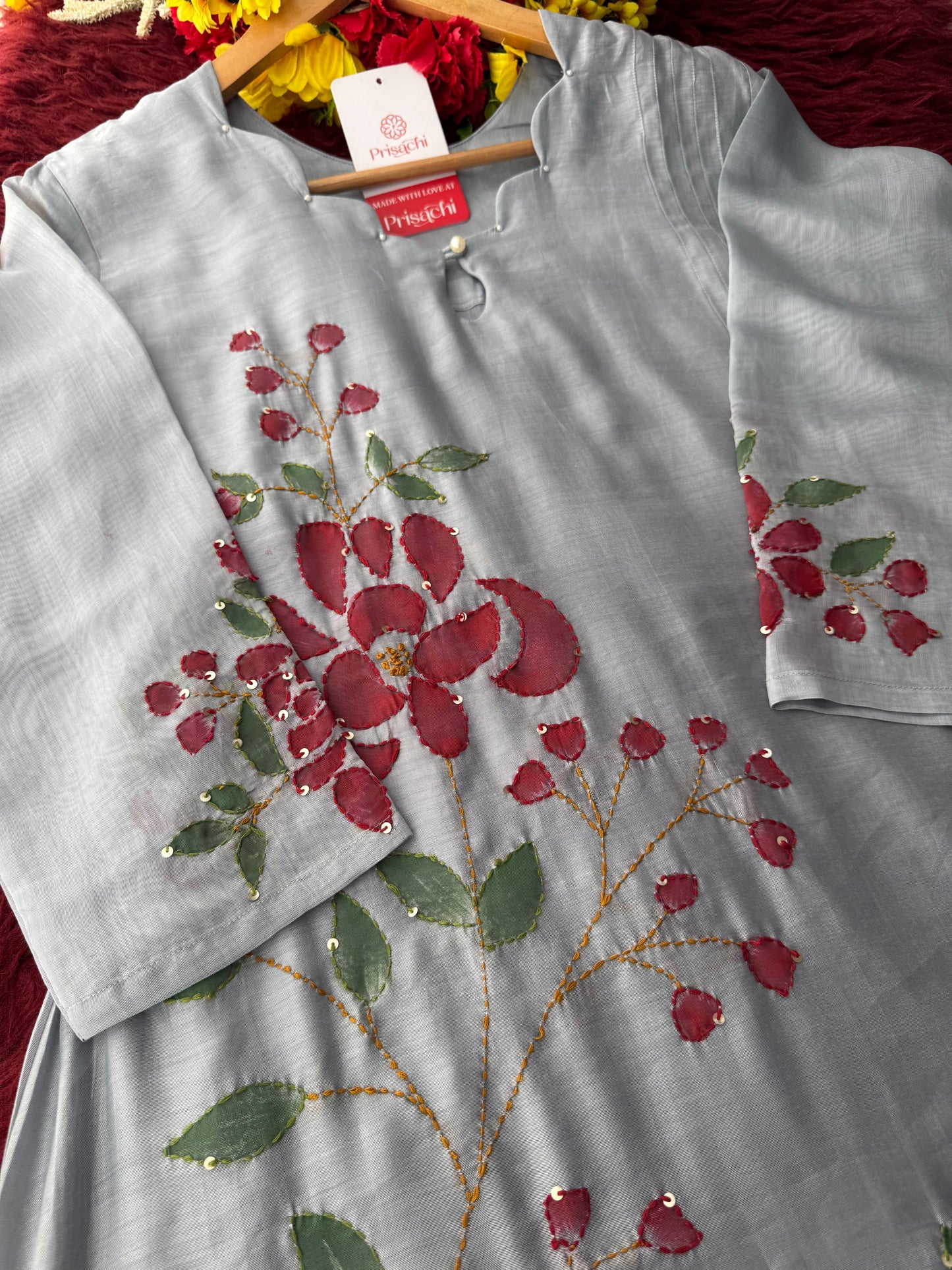Designer Thread Embroidered A-Line Ethnic Kurta Set with Dupatta & Pant