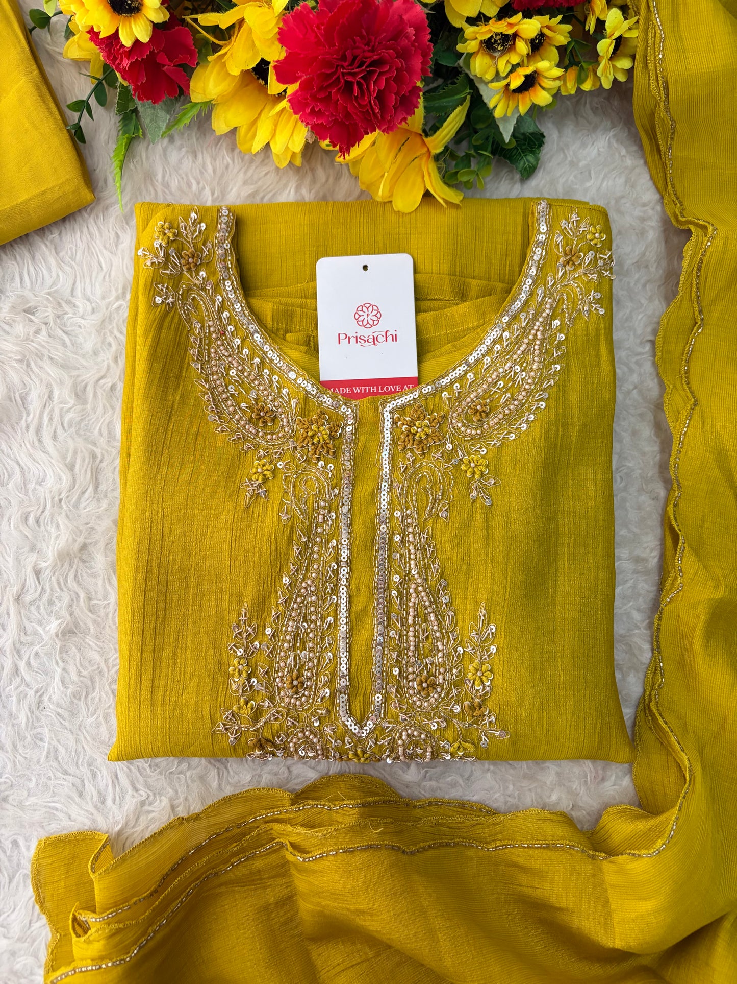 Yellow Embroidered Ethnic Kurta Set for Women with Pants & Dupatta | Party & Traditional Wear