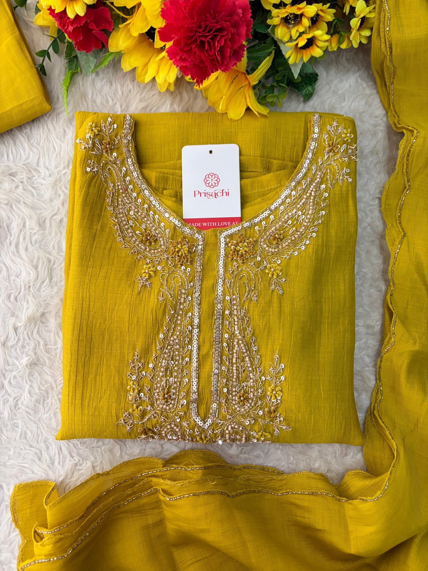 Yellow Embroidered Ethnic Kurta Set for Women with Pants & Dupatta | Party & Traditional Wear
