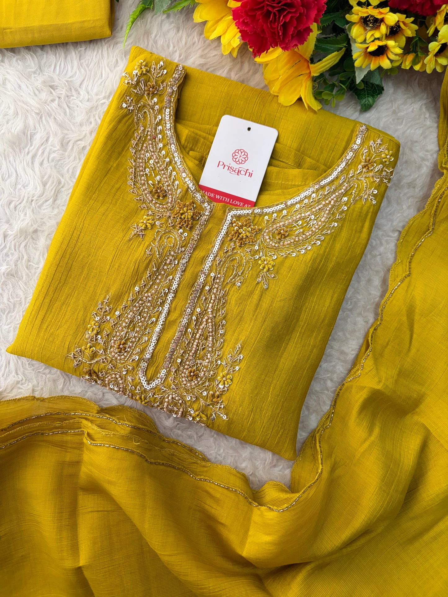 Yellow Embroidered Ethnic Kurta Set for Women with Pants & Dupatta | Party & Traditional Wear