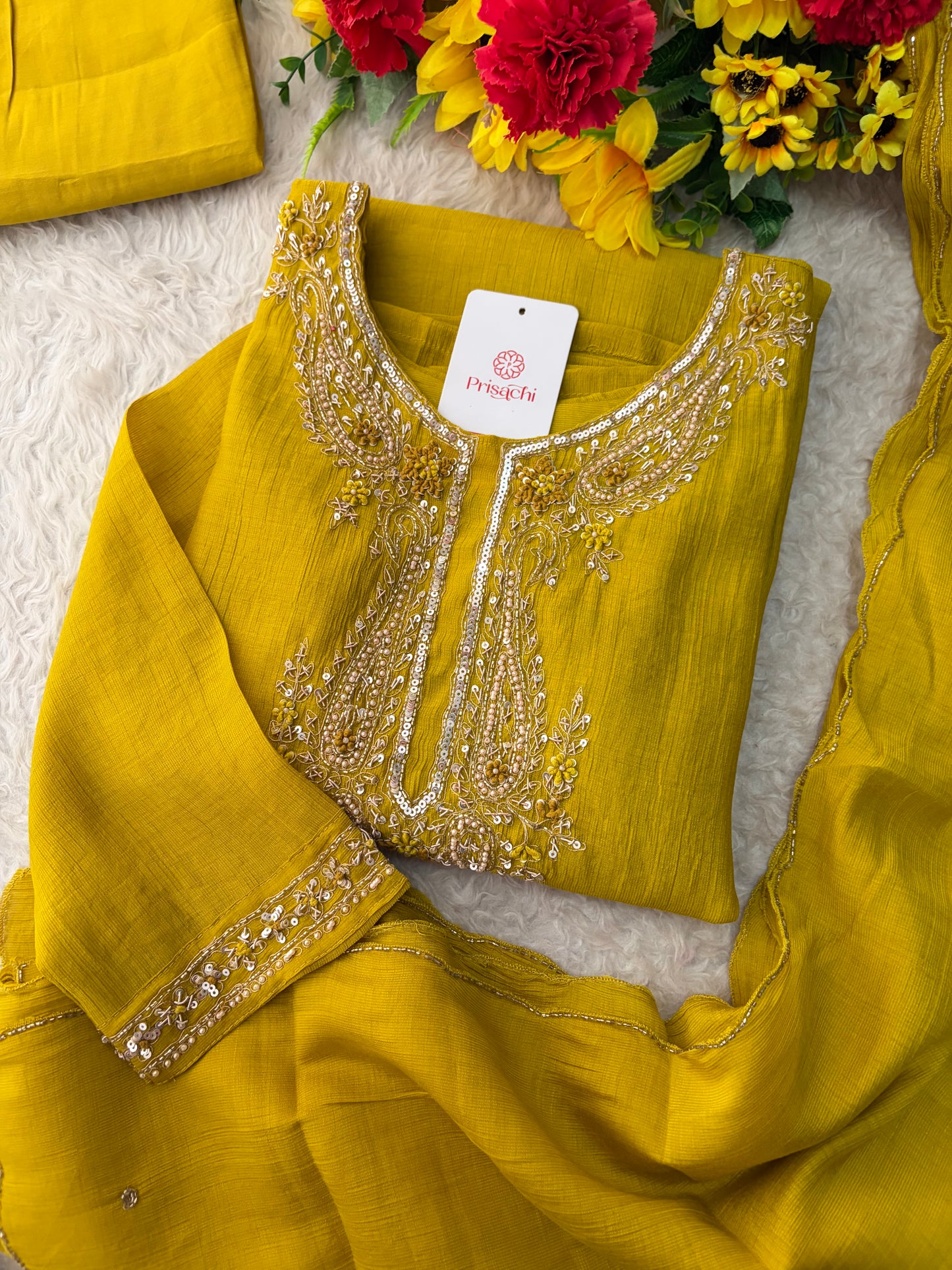 Yellow Embroidered Ethnic Kurta Set for Women with Pants & Dupatta | Party & Traditional Wear