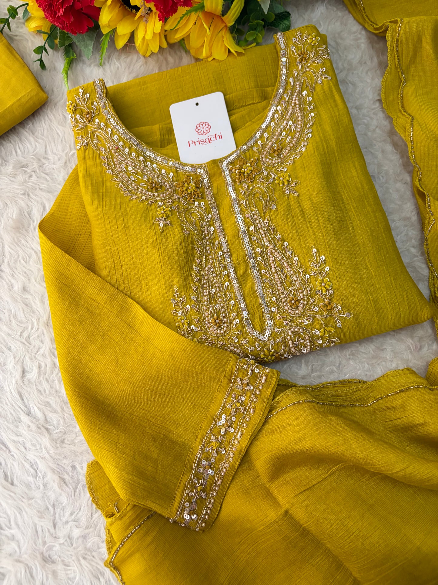 Yellow Embroidered Ethnic Kurta Set for Women with Pants & Dupatta | Party & Traditional Wear