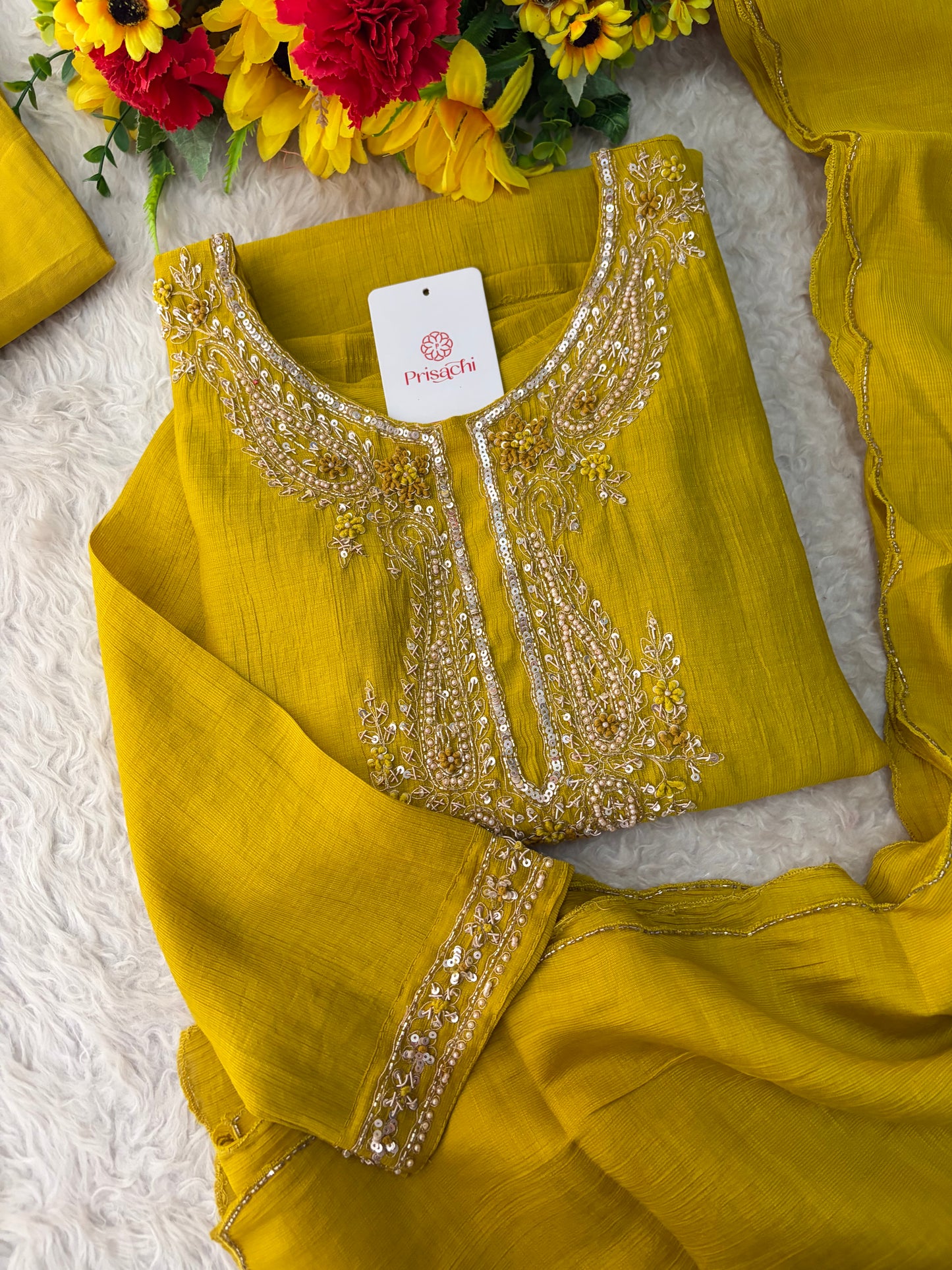 Yellow Embroidered Ethnic Kurta Set for Women with Pants & Dupatta | Party & Traditional Wear