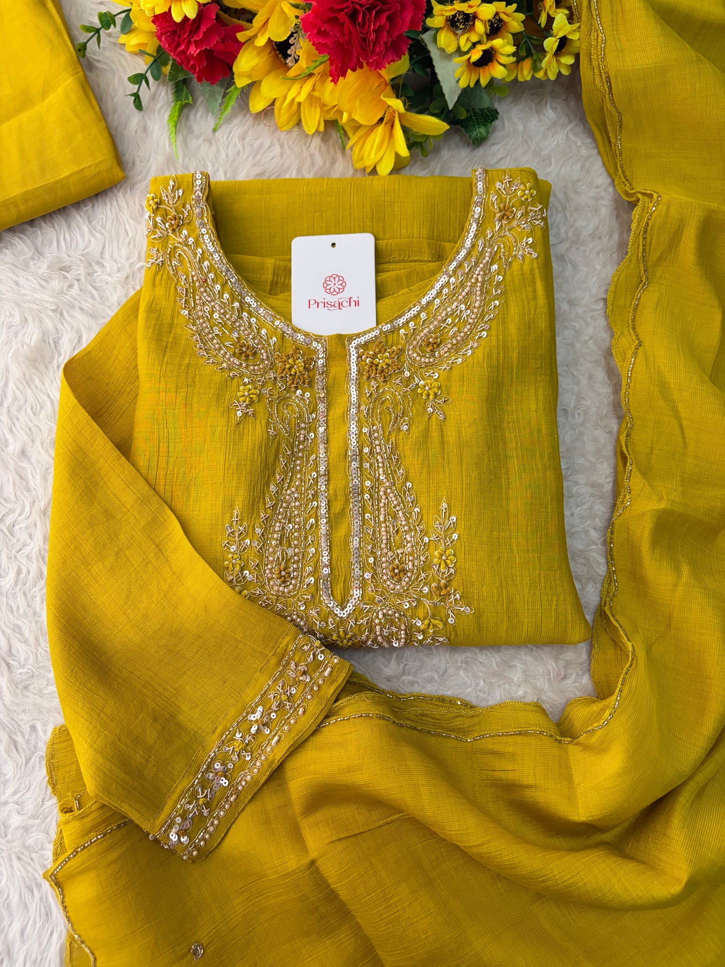 Yellow Embroidered Ethnic Kurta Set for Women with Pants & Dupatta | Party & Traditional Wear