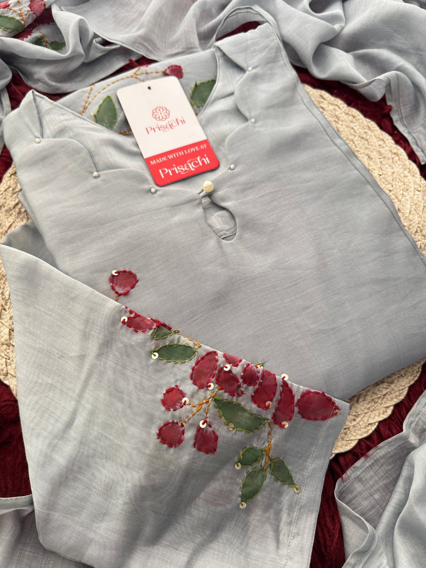 Designer Thread Embroidered A-Line Ethnic Kurta Set with Dupatta & Pant
