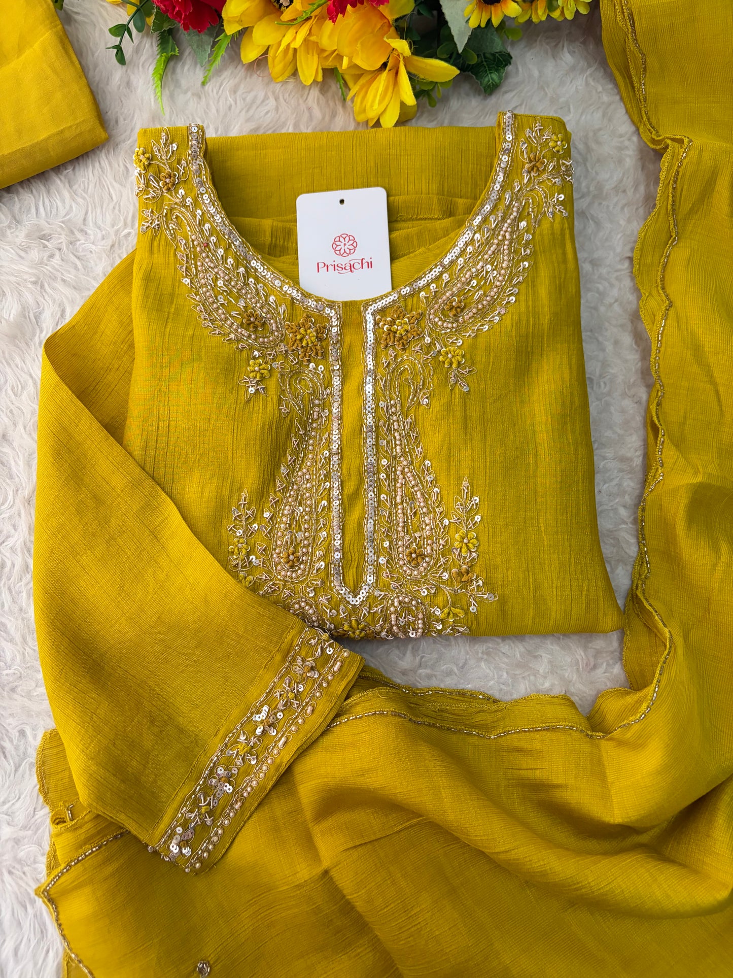 Yellow Embroidered Ethnic Kurta Set for Women with Pants & Dupatta | Party & Traditional Wear