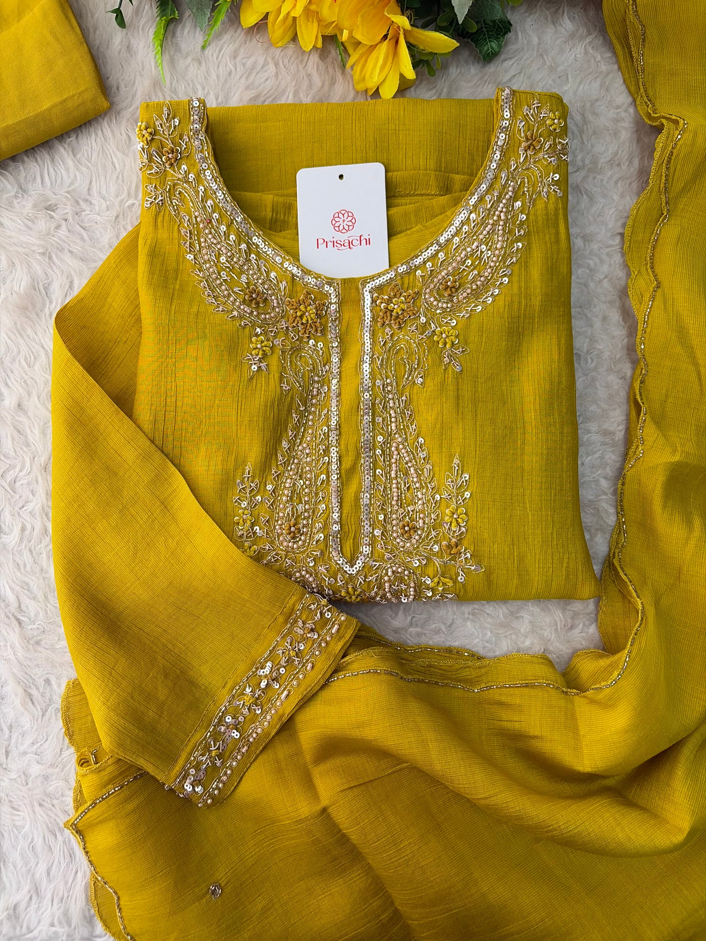 Yellow Embroidered Ethnic Kurta Set for Women with Pants & Dupatta | Party & Traditional Wear