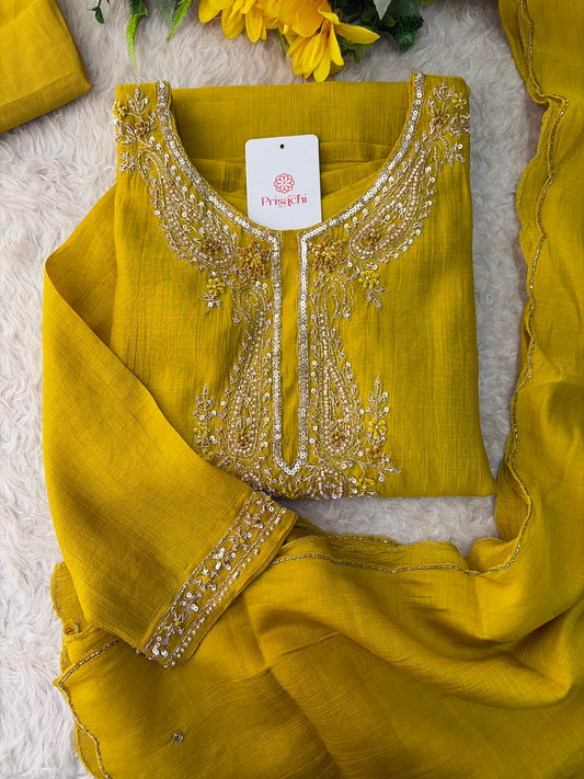 Yellow Embroidered Ethnic Kurta Set for Women with Pants & Dupatta | Party & Traditional Wear