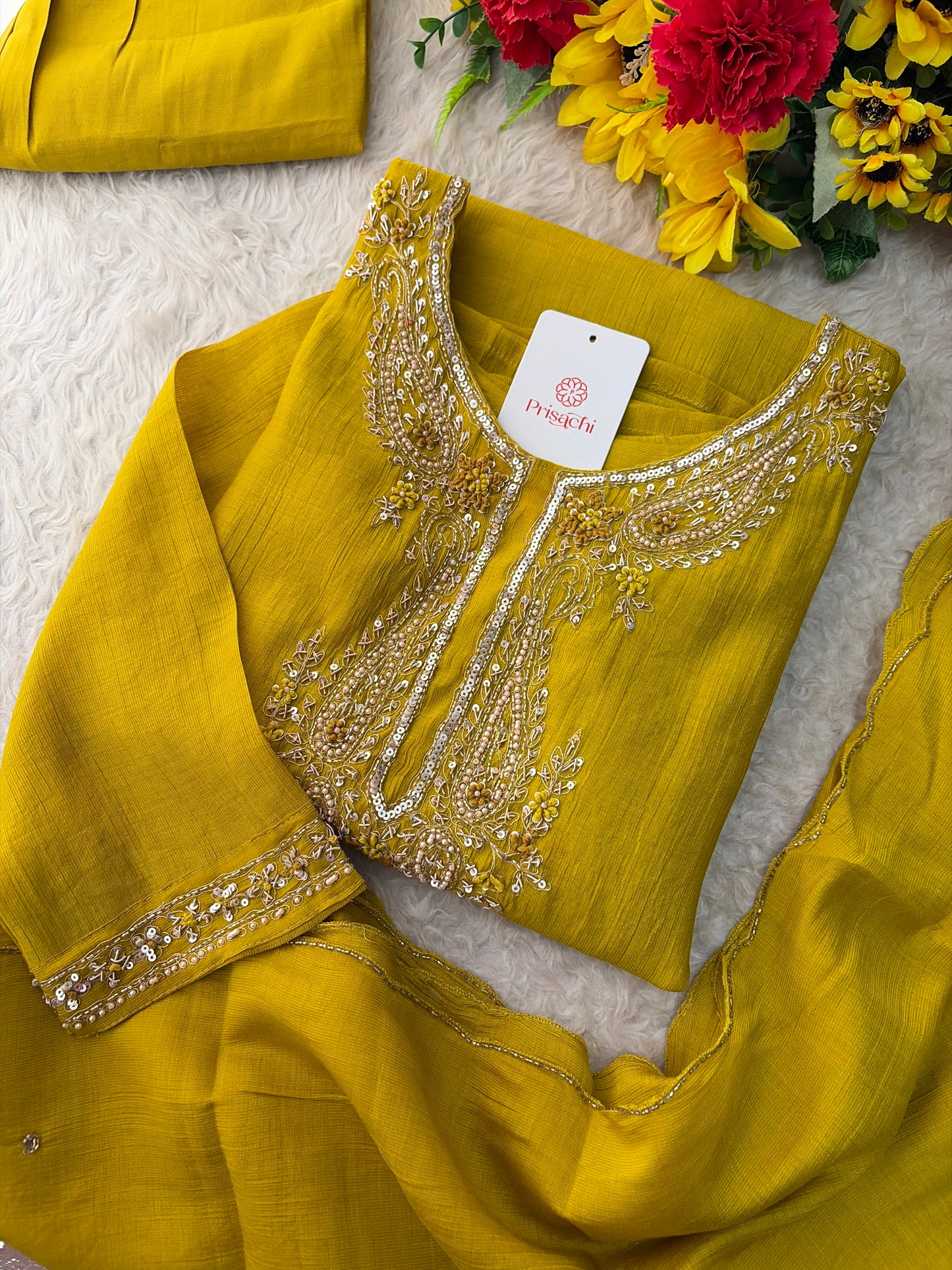 Yellow Embroidered Ethnic Kurta Set for Women with Pants & Dupatta | Party & Traditional Wear