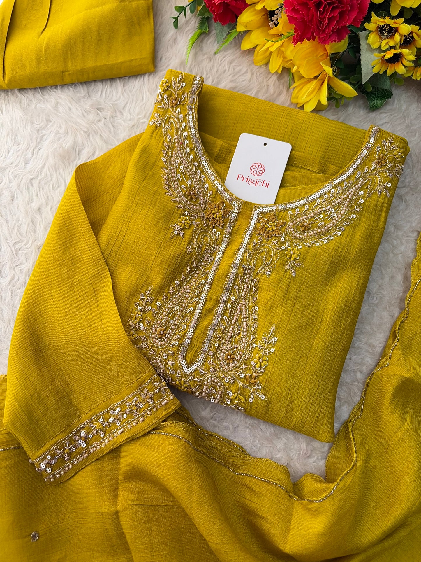Yellow Embroidered Ethnic Kurta Set for Women with Pants & Dupatta | Party & Traditional Wear
