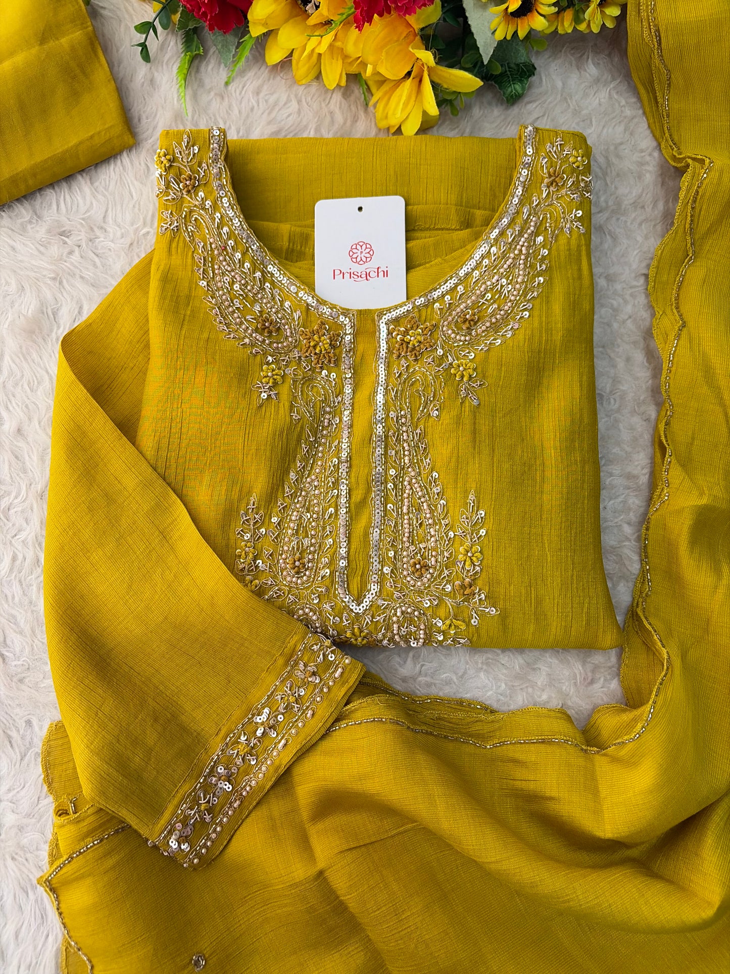 Yellow Embroidered Ethnic Kurta Set for Women with Pants & Dupatta | Party & Traditional Wear