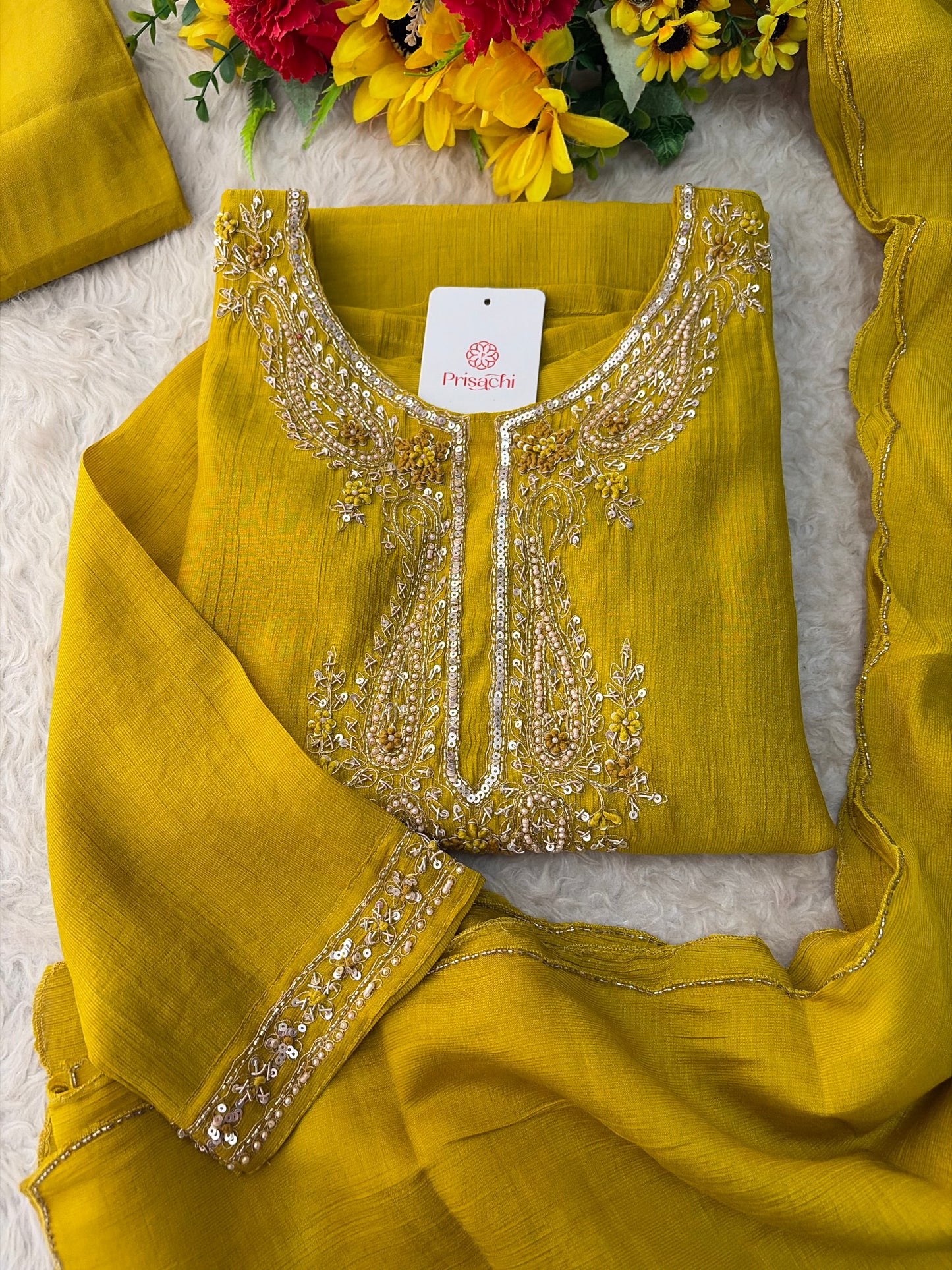 Yellow Embroidered Ethnic Kurta Set for Women with Pants & Dupatta | Party & Traditional Wear