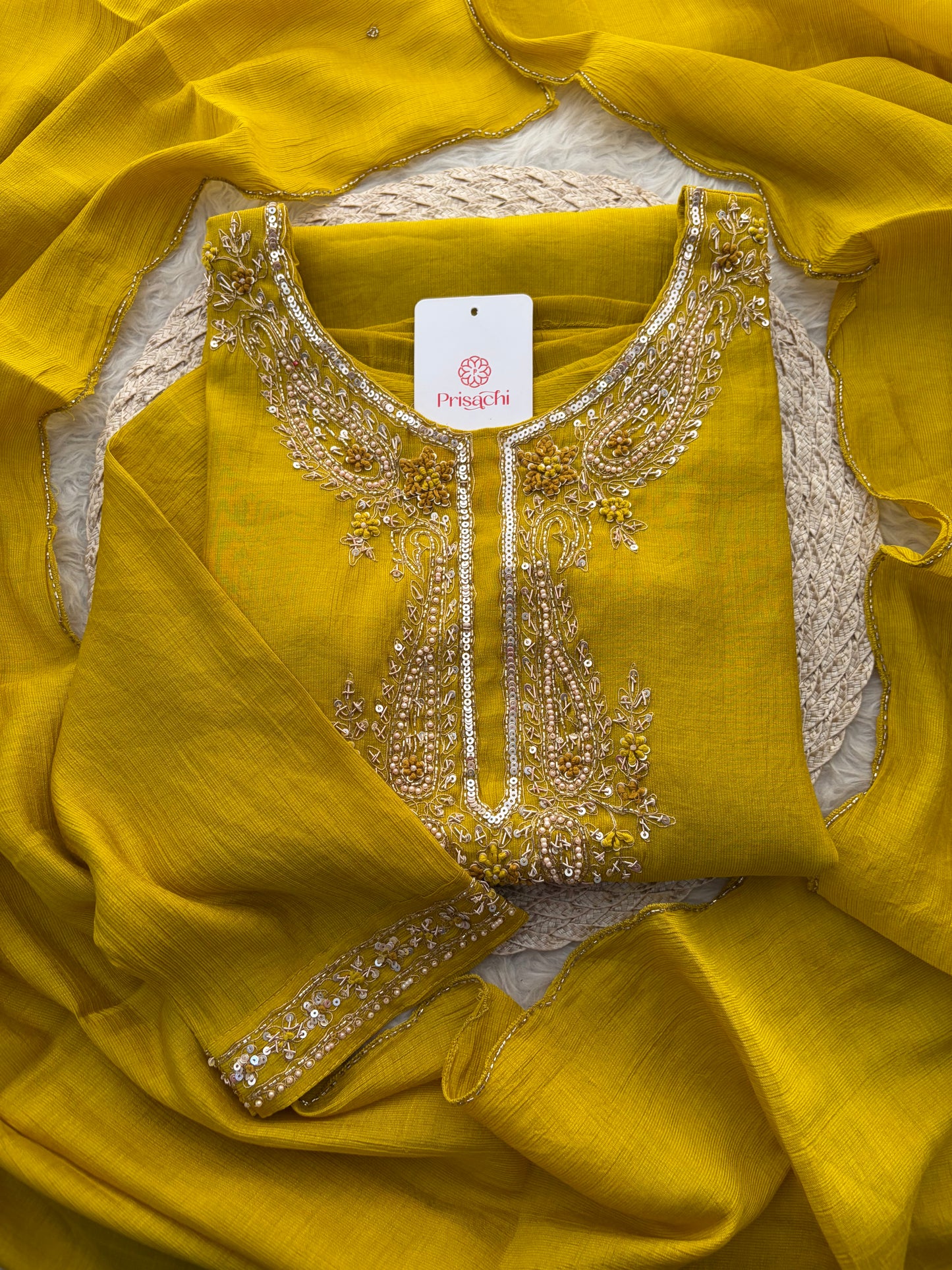 Yellow Embroidered Ethnic Kurta Set for Women with Pants & Dupatta | Party & Traditional Wear
