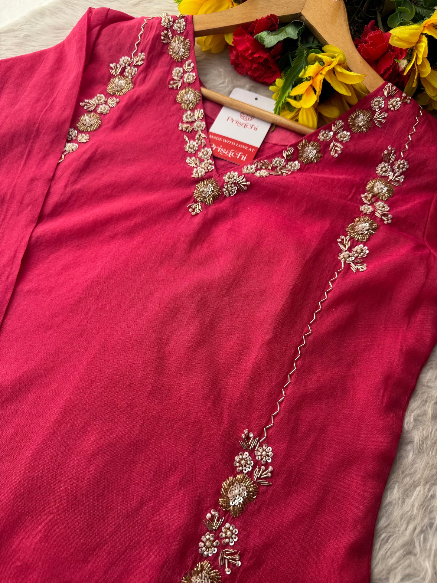 Pink Zardozi Embroidered Ethnic Kurta Set for Women with Pants & Dupatta | Traditional Festive Wear