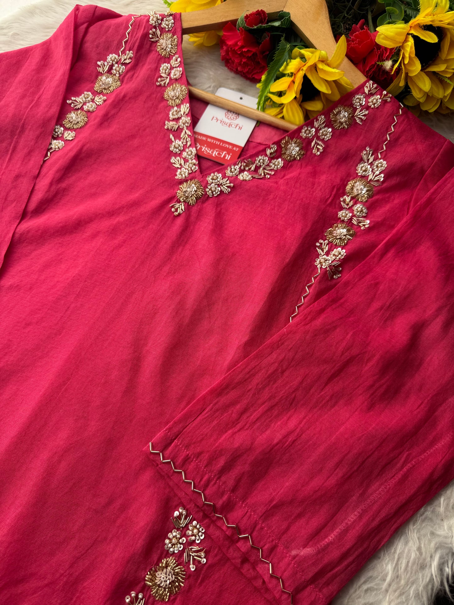 Pink Zardozi Embroidered Ethnic Kurta Set for Women with Pants & Dupatta | Traditional Festive Wear