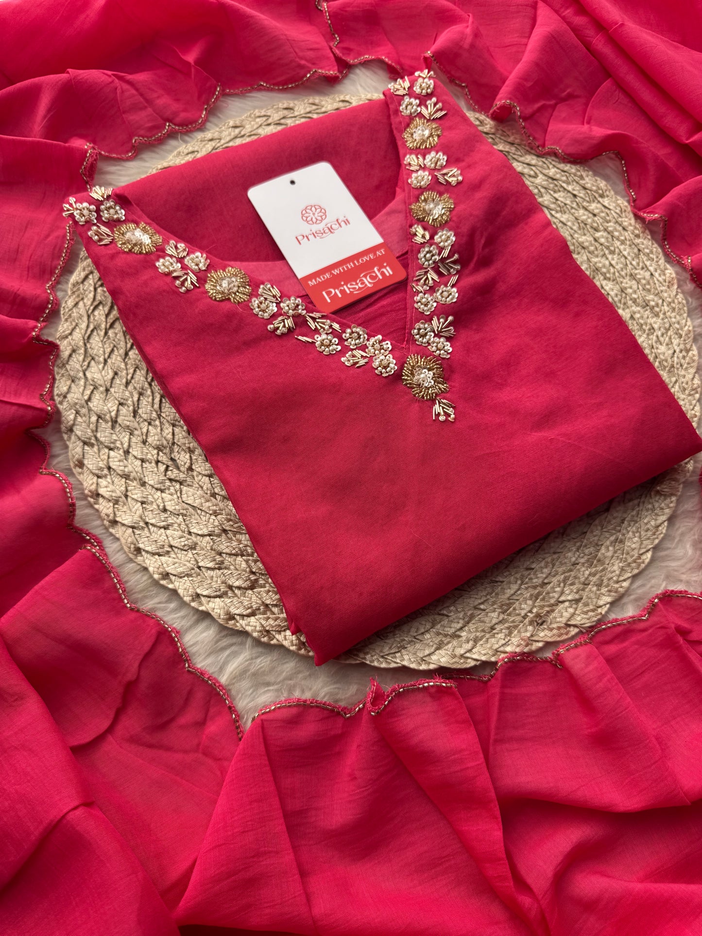 Pink Zardozi Embroidered Ethnic Kurta Set for Women with Pants & Dupatta | Traditional Festive Wear