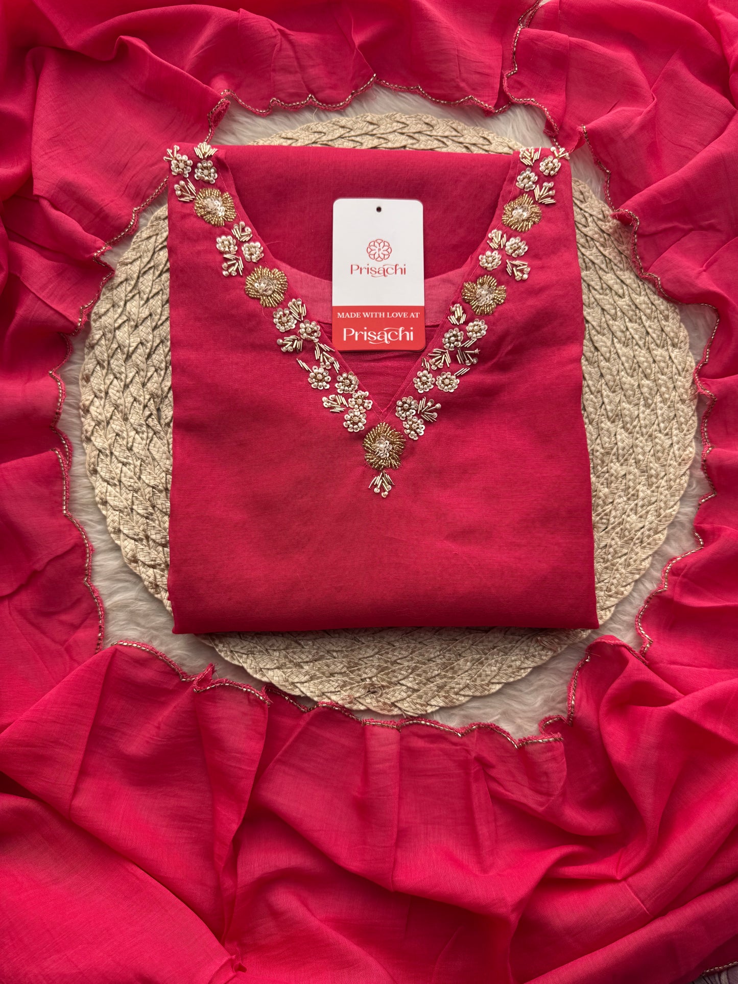 Pink Zardozi Embroidered Ethnic Kurta Set for Women with Pants & Dupatta | Traditional Festive Wear