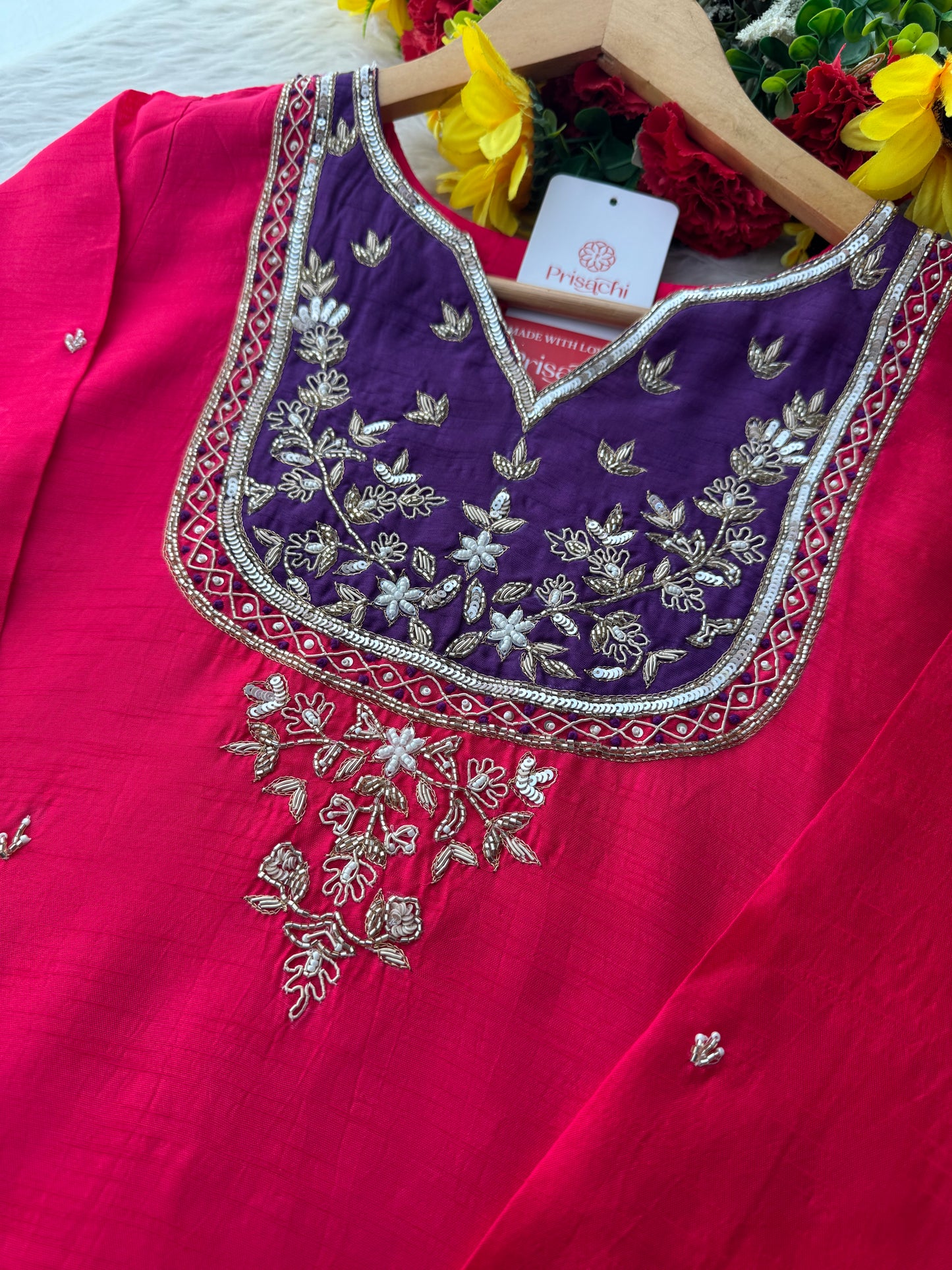 Pink Zardozi Embroidered Kurta Set for Women with Pants & Dupatta | Traditional Ethnic Wear