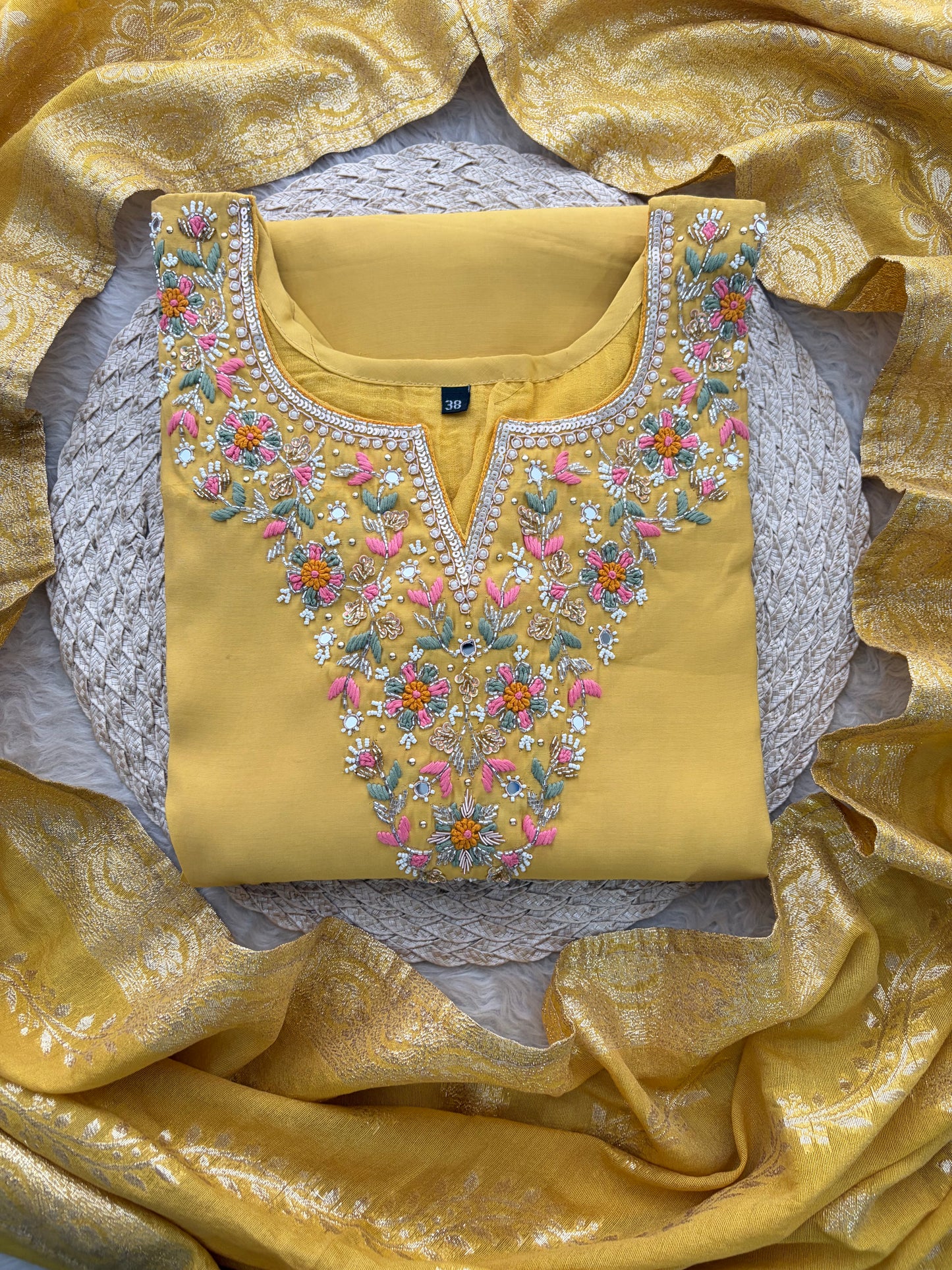 Yellow Designer Embroidered Kurta Set with Pants & Dupatta for Women | Casual & Office Wear Ethnic Suit Set