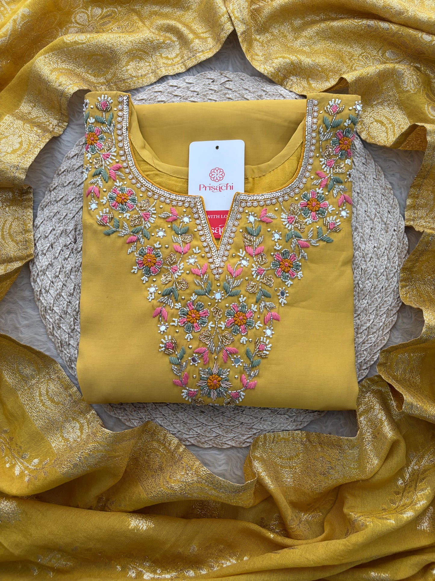 Yellow Designer Embroidered Kurta Set with Pants & Dupatta for Women | Casual & Office Wear Ethnic Suit Set