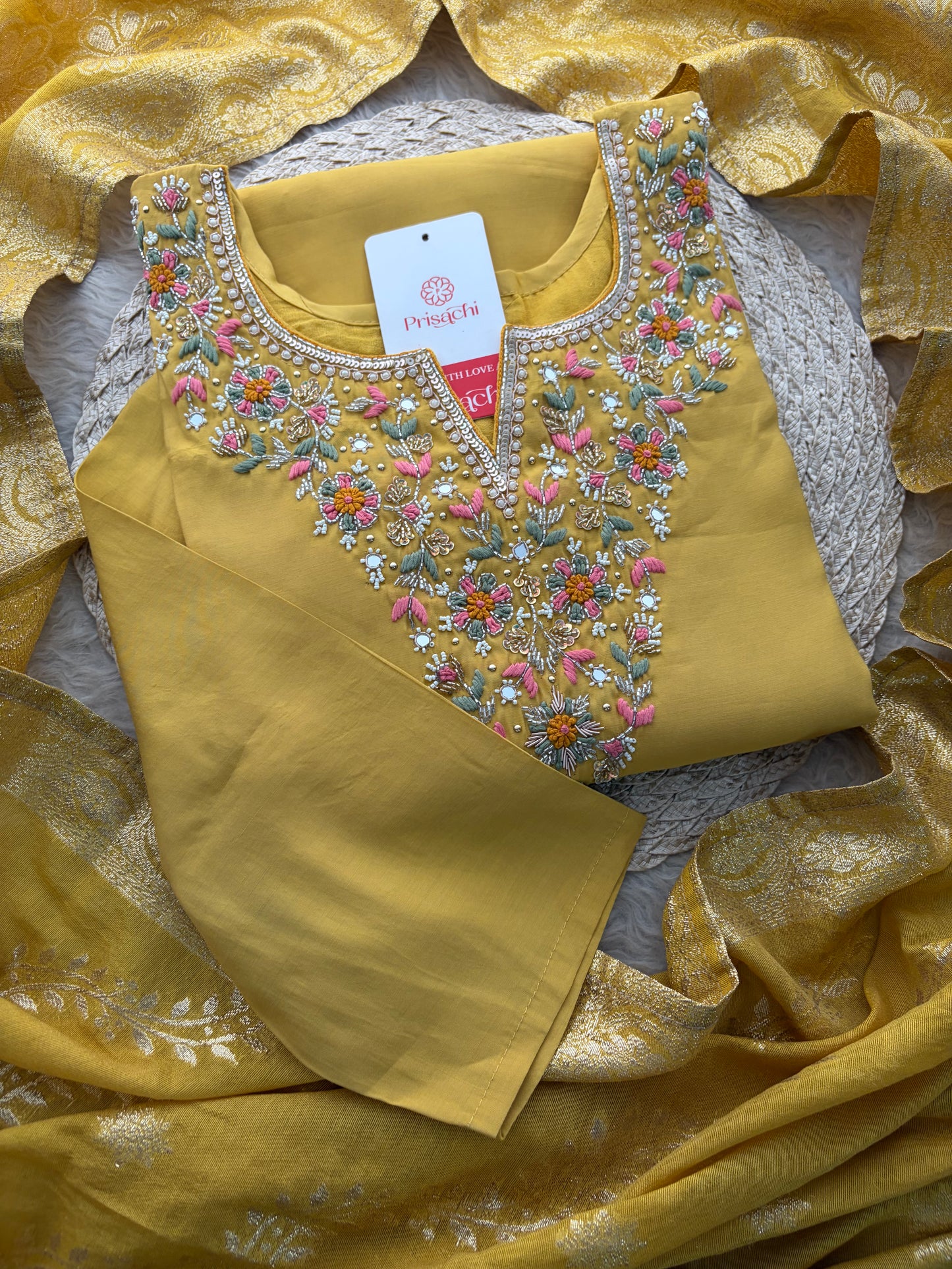Yellow Designer Embroidered Kurta Set with Pants & Dupatta for Women | Casual & Office Wear Ethnic Suit Set