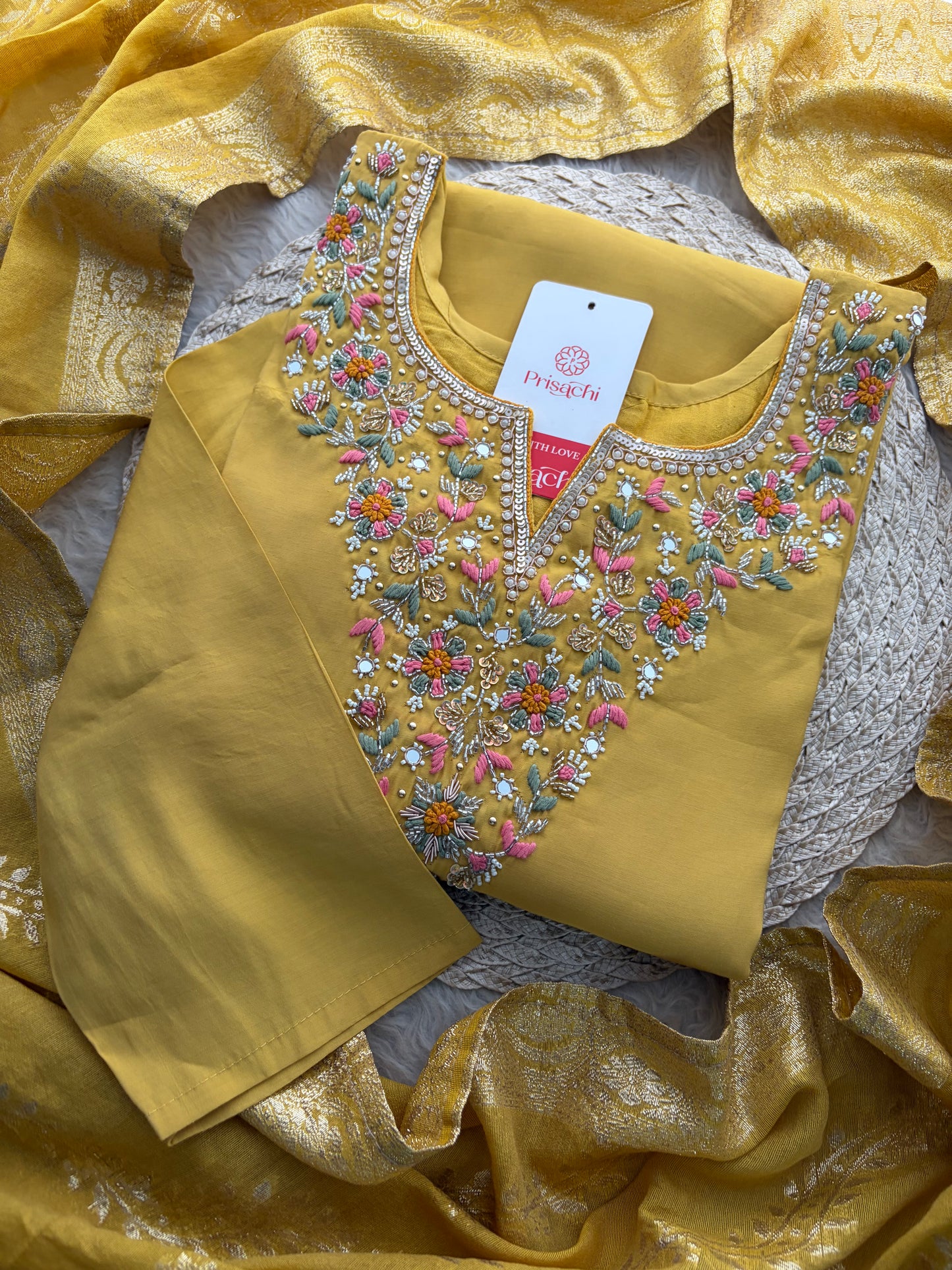 Yellow Designer Embroidered Kurta Set with Pants & Dupatta for Women | Casual & Office Wear Ethnic Suit Set