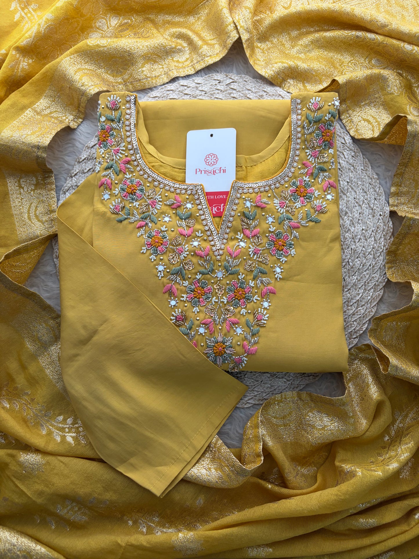 Yellow Designer Embroidered Kurta Set with Pants & Dupatta for Women | Casual & Office Wear Ethnic Suit Set