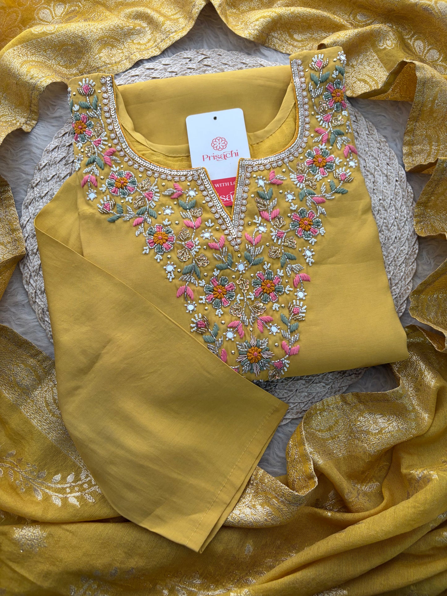 Yellow Designer Embroidered Kurta Set with Pants & Dupatta for Women | Casual & Office Wear Ethnic Suit Set