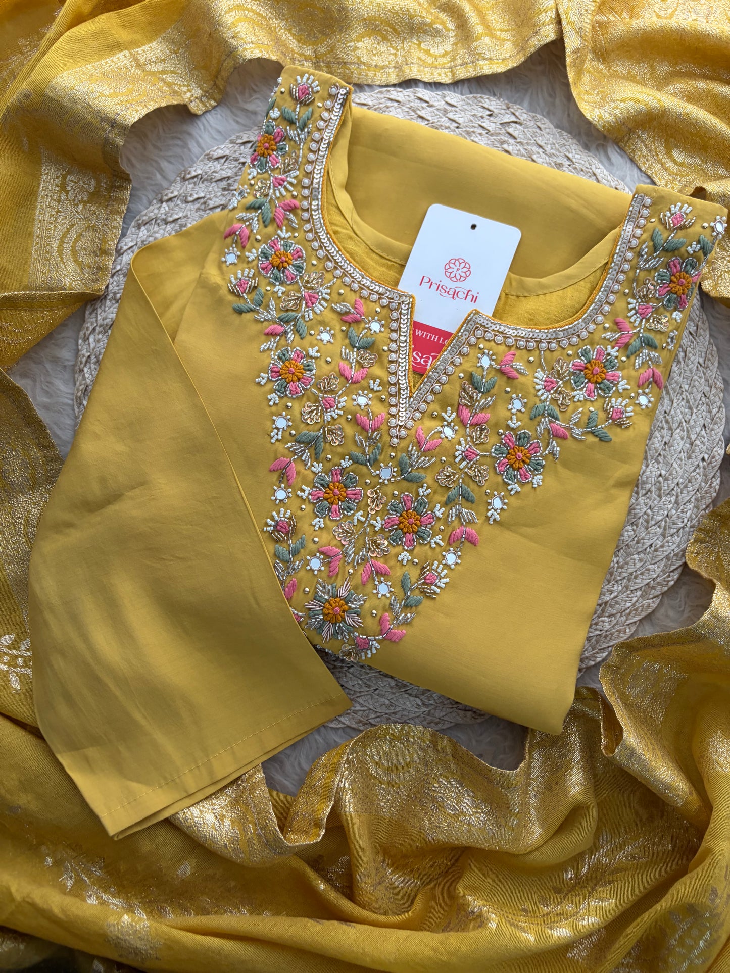 Yellow Designer Embroidered Kurta Set with Pants & Dupatta for Women | Casual & Office Wear Ethnic Suit Set