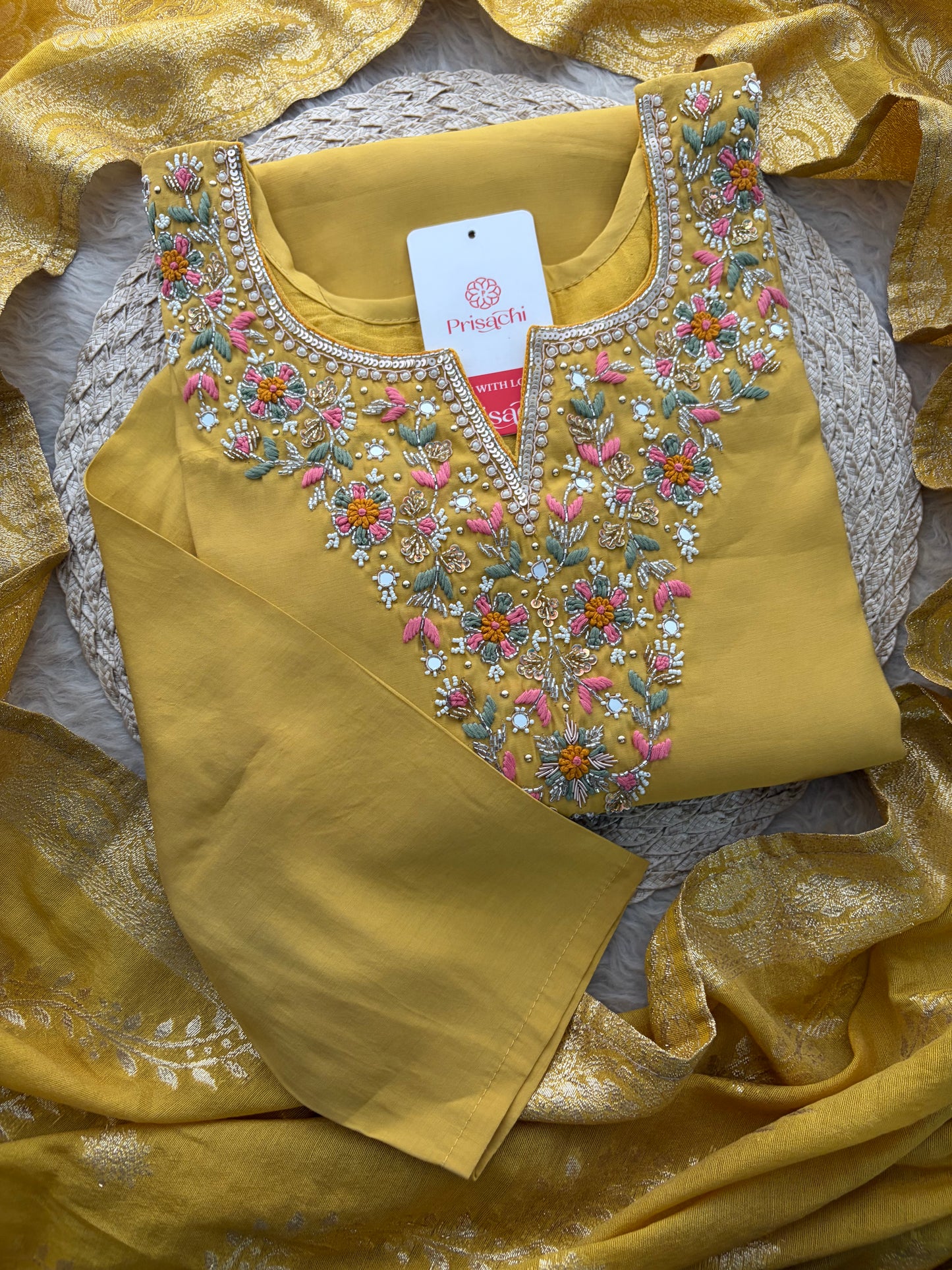 Yellow Designer Embroidered Kurta Set with Pants & Dupatta for Women | Casual & Office Wear Ethnic Suit Set
