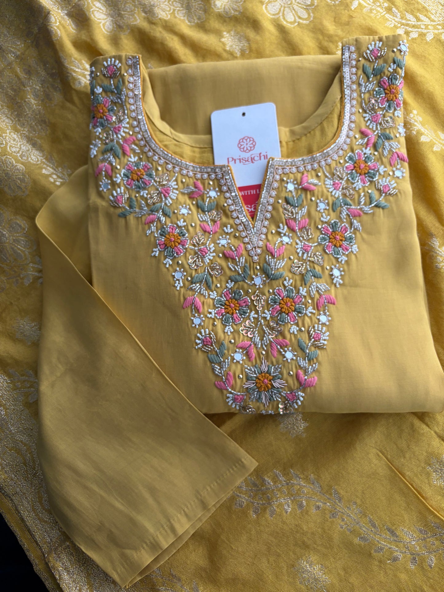 Yellow Designer Embroidered Kurta Set with Pants & Dupatta for Women | Casual & Office Wear Ethnic Suit Set