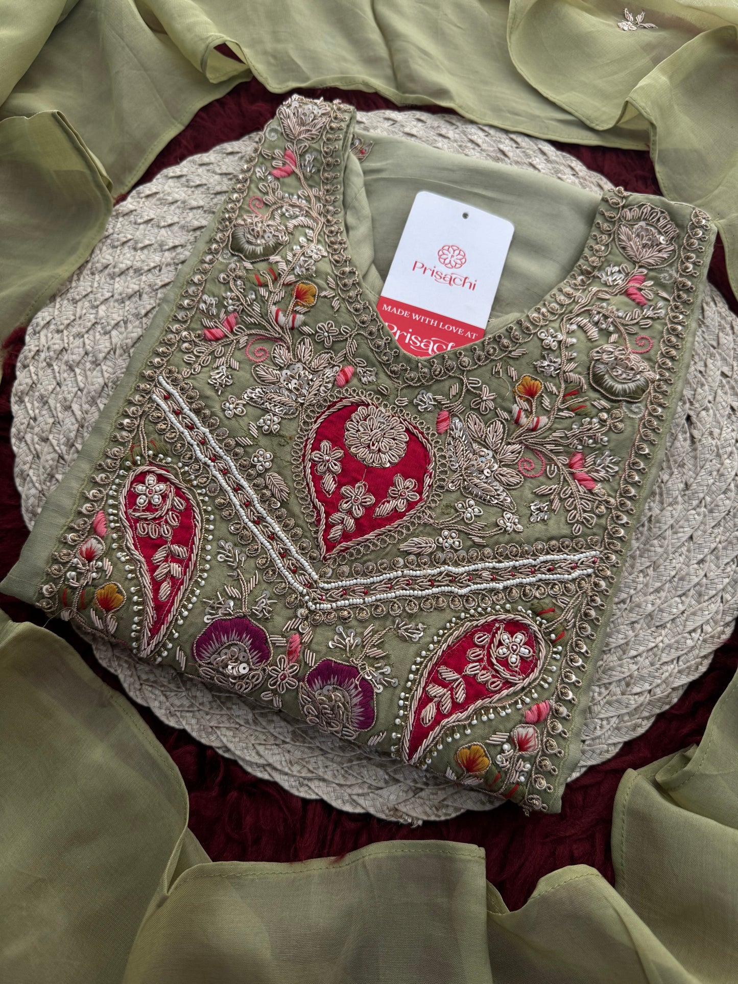 Sage Green Embroidered Designer Ethnic Kurta Set for Women with Palazzo & Dupatta