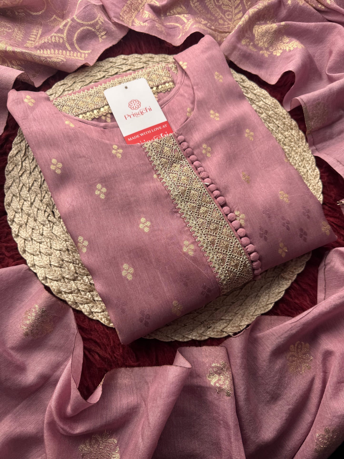 Lavender Embroidered Kurta Set with Pants & Banarasi Dupatta | Traditional Ethnic Wear Suit Set