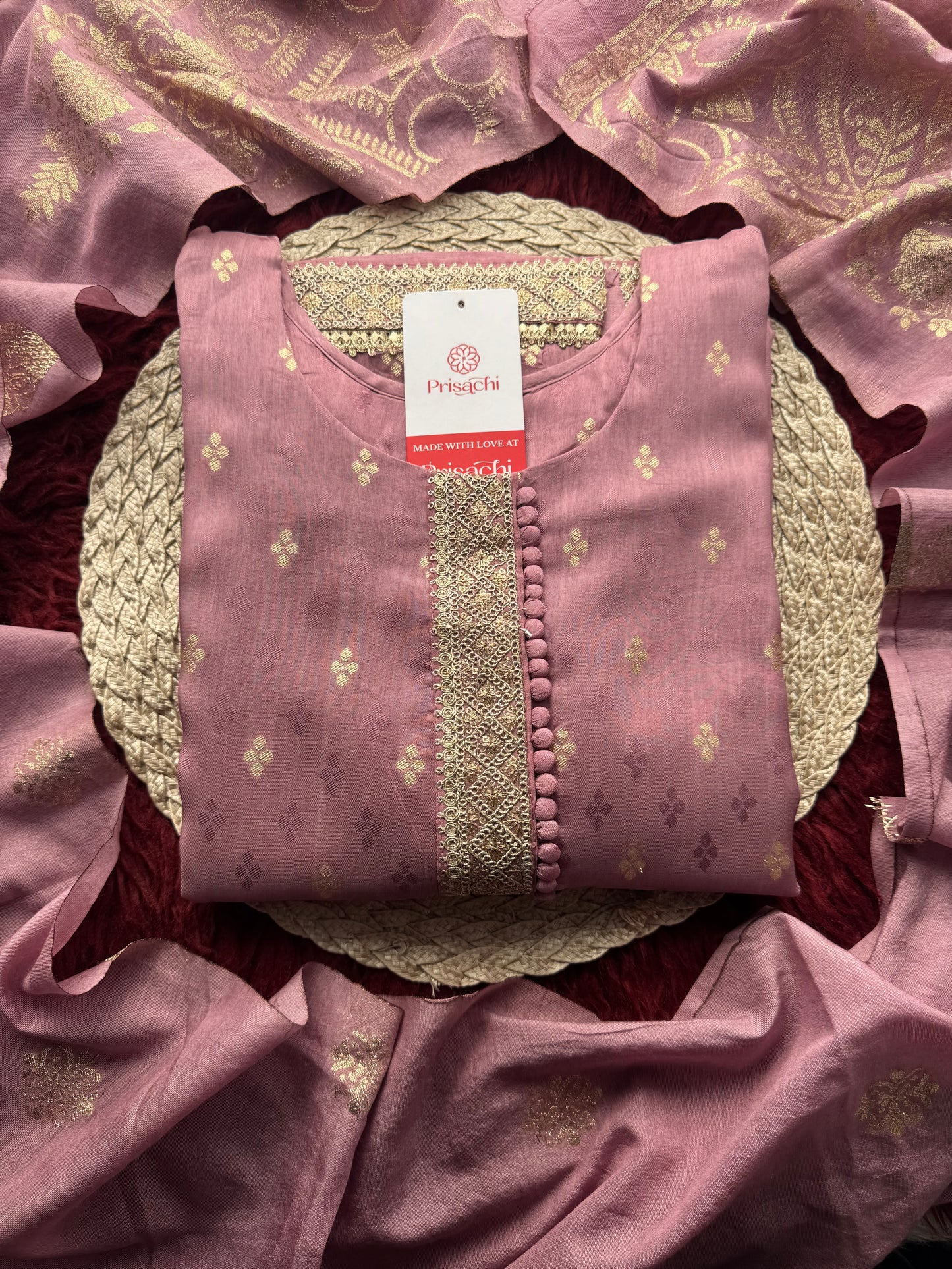 Lavender Embroidered Kurta Set with Pants & Banarasi Dupatta | Traditional Ethnic Wear Suit Set