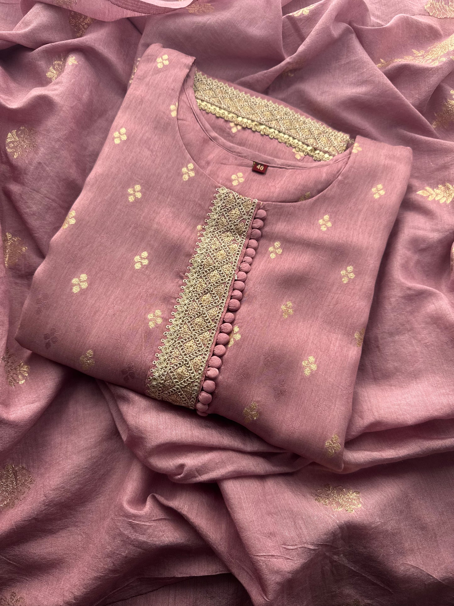 Lavender Embroidered Kurta Set with Pants & Banarasi Dupatta | Traditional Ethnic Wear Suit Set
