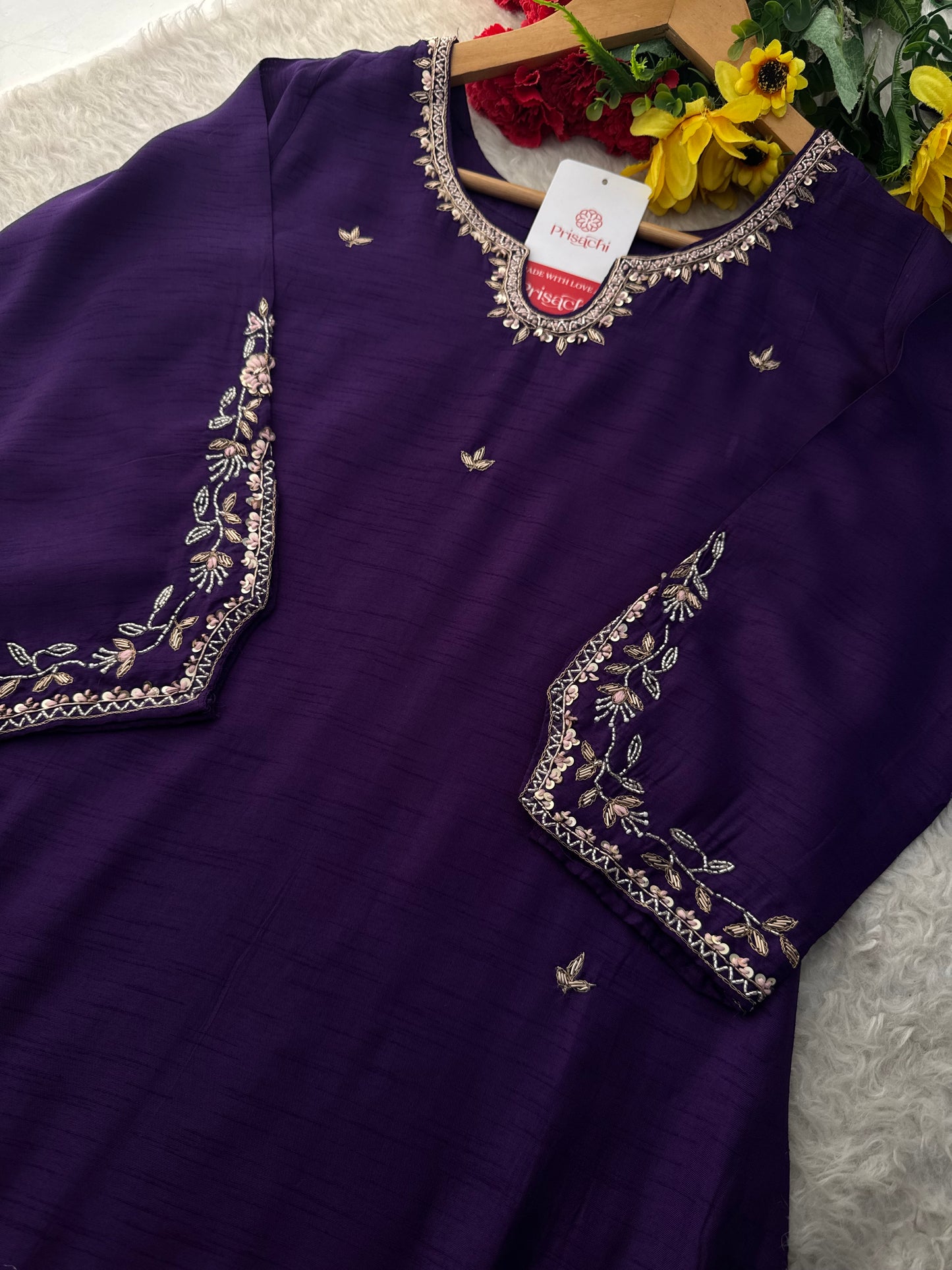 Purple Designer Embroidered Kurta Set with Pants & Dupatta Ethnic Wear