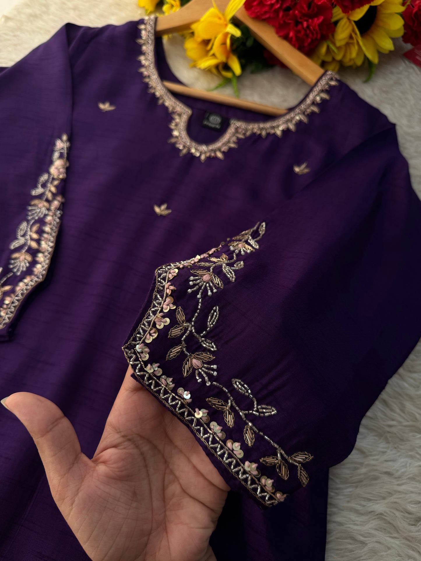 Purple Designer Embroidered Kurta Set with Pants & Dupatta Ethnic Wear