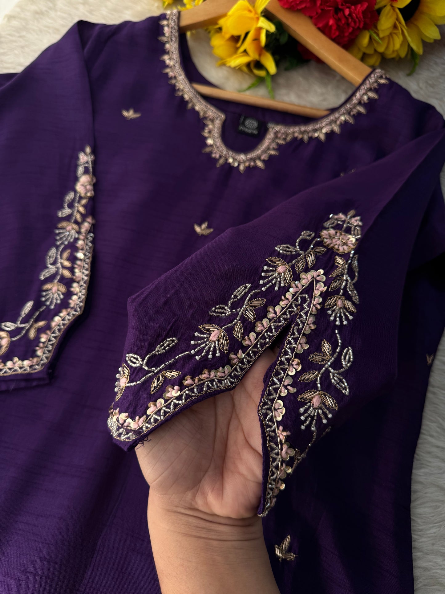 Purple Designer Embroidered Kurta Set with Pants & Dupatta Ethnic Wear