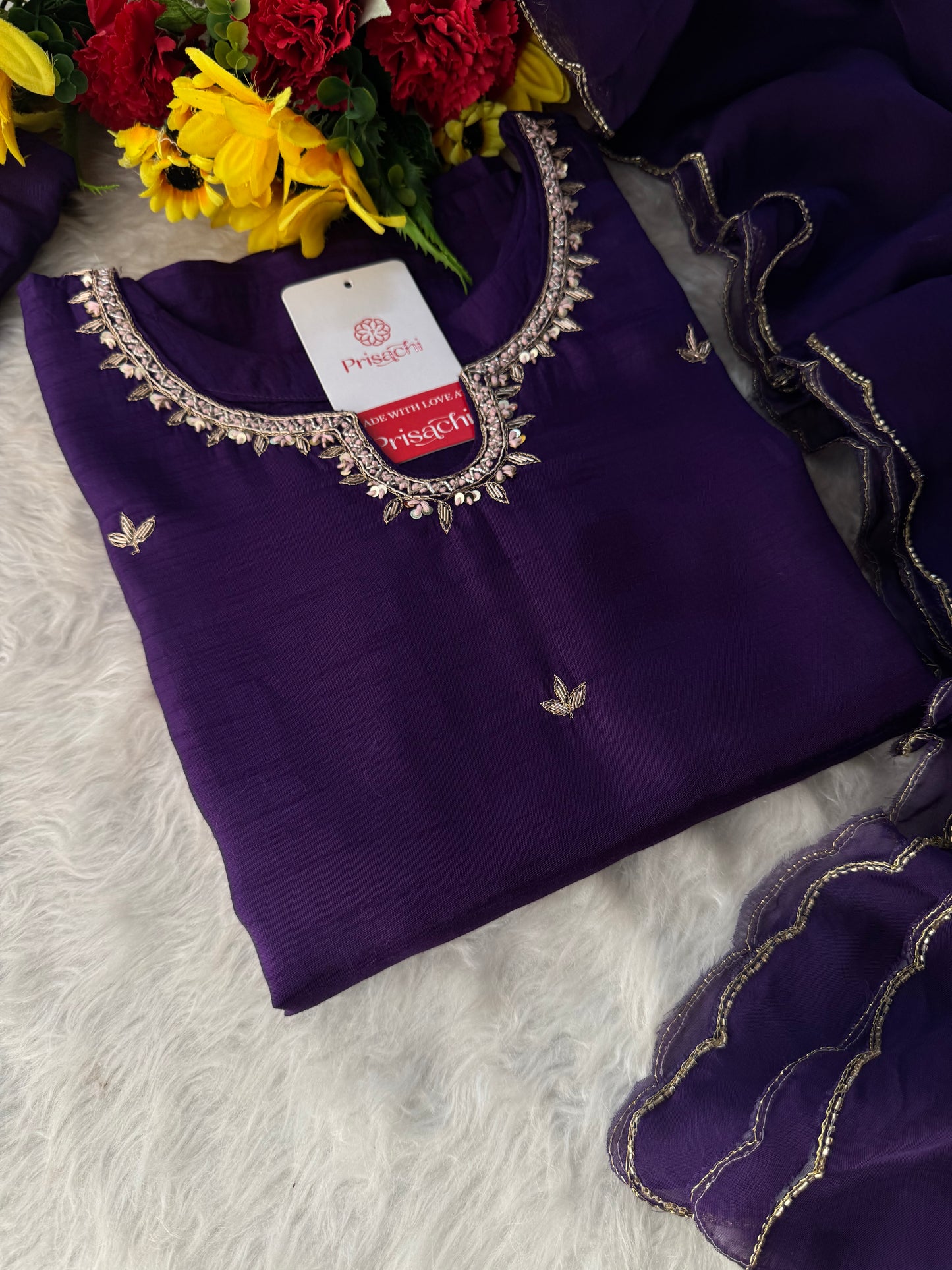 Purple Designer Embroidered Kurta Set with Pants & Dupatta Ethnic Wear