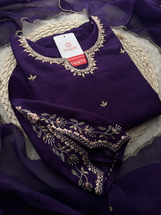 Purple Designer Embroidered Kurta Set with Pants & Dupatta Ethnic Wear