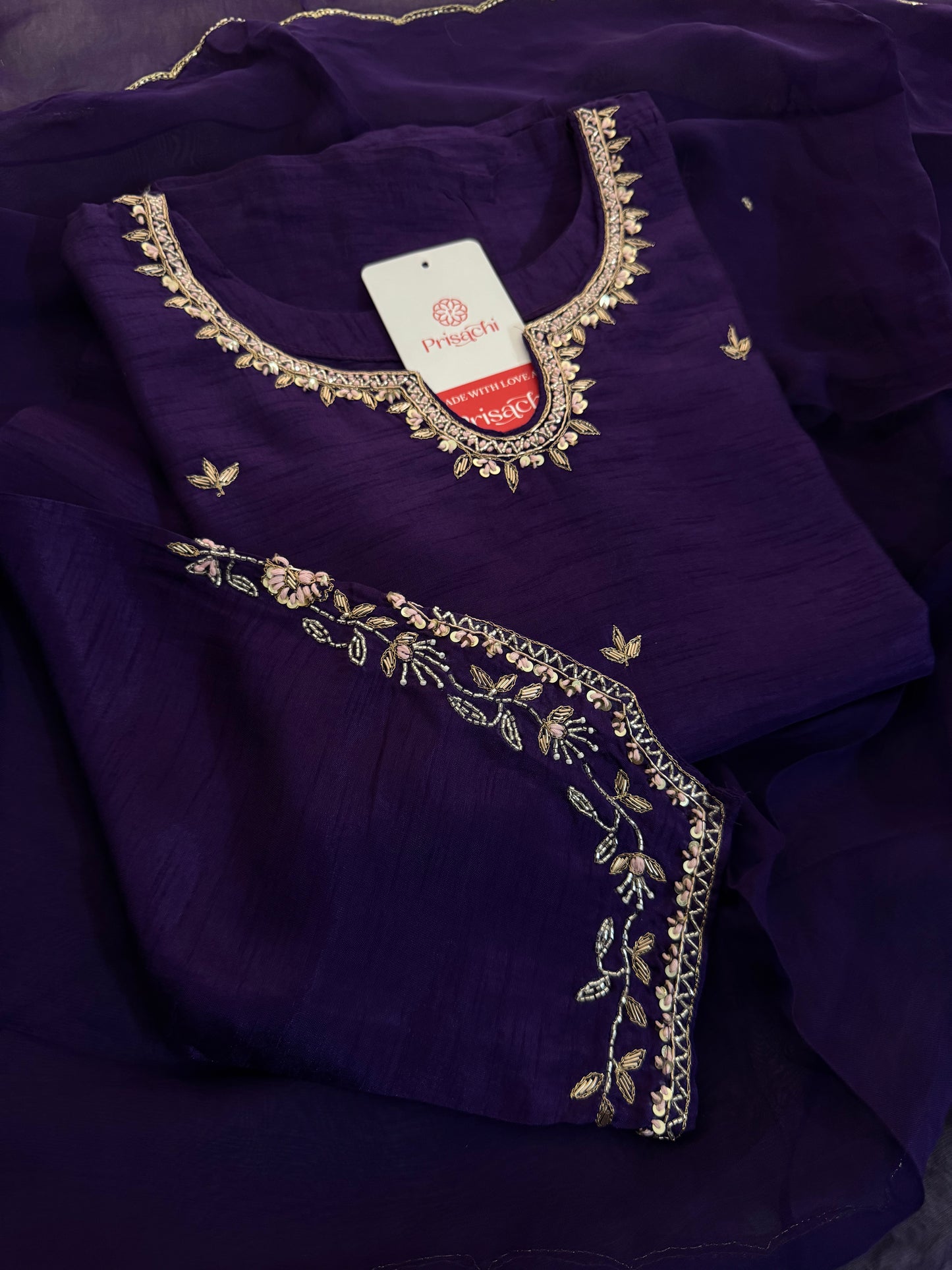 Purple Designer Embroidered Kurta Set with Pants & Dupatta Ethnic Wear