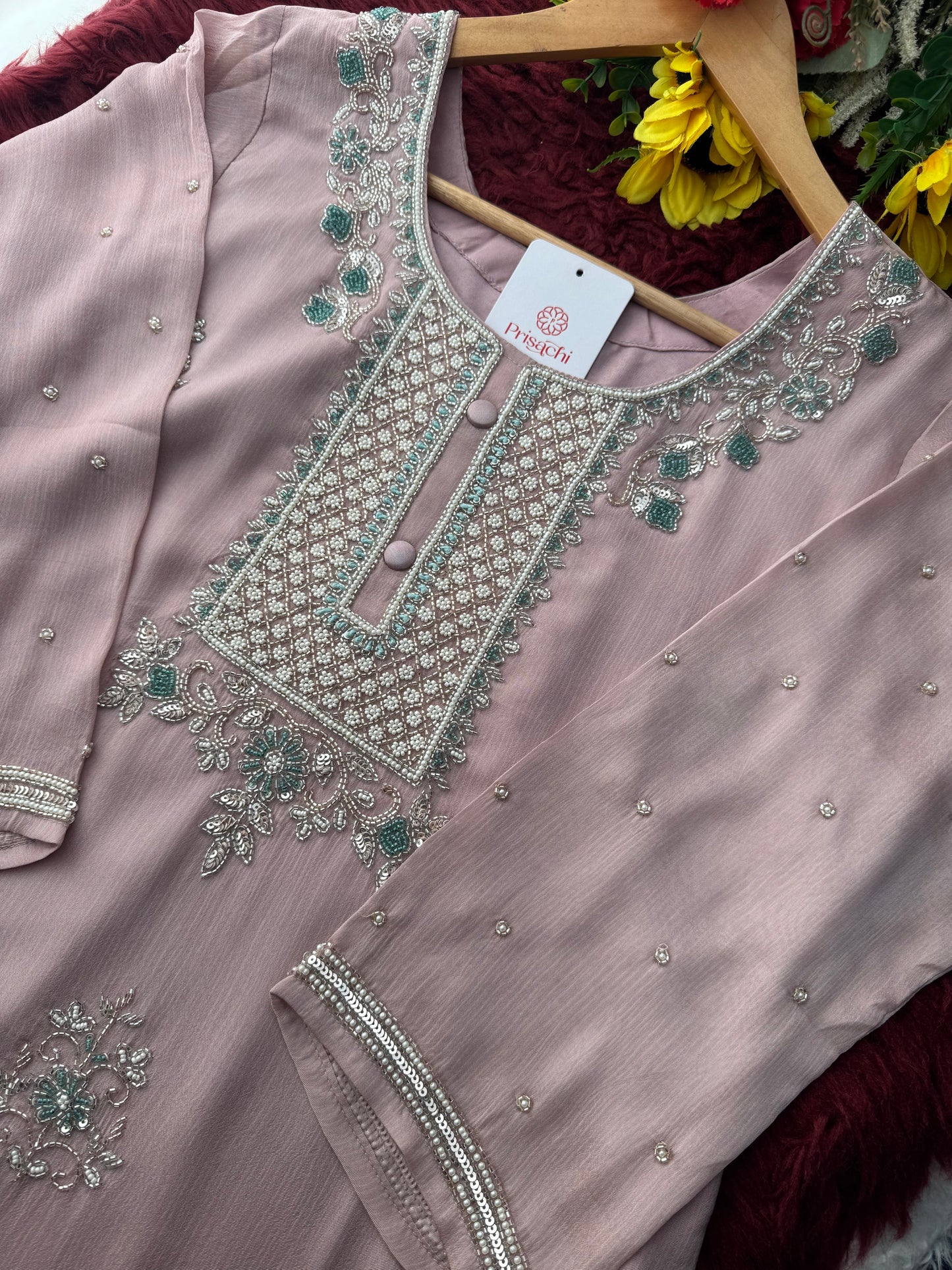 Lavender Zardozi Embroidered Ethnic Kurti Sharara Set with Dupatta | Designer Festive Suit Set
