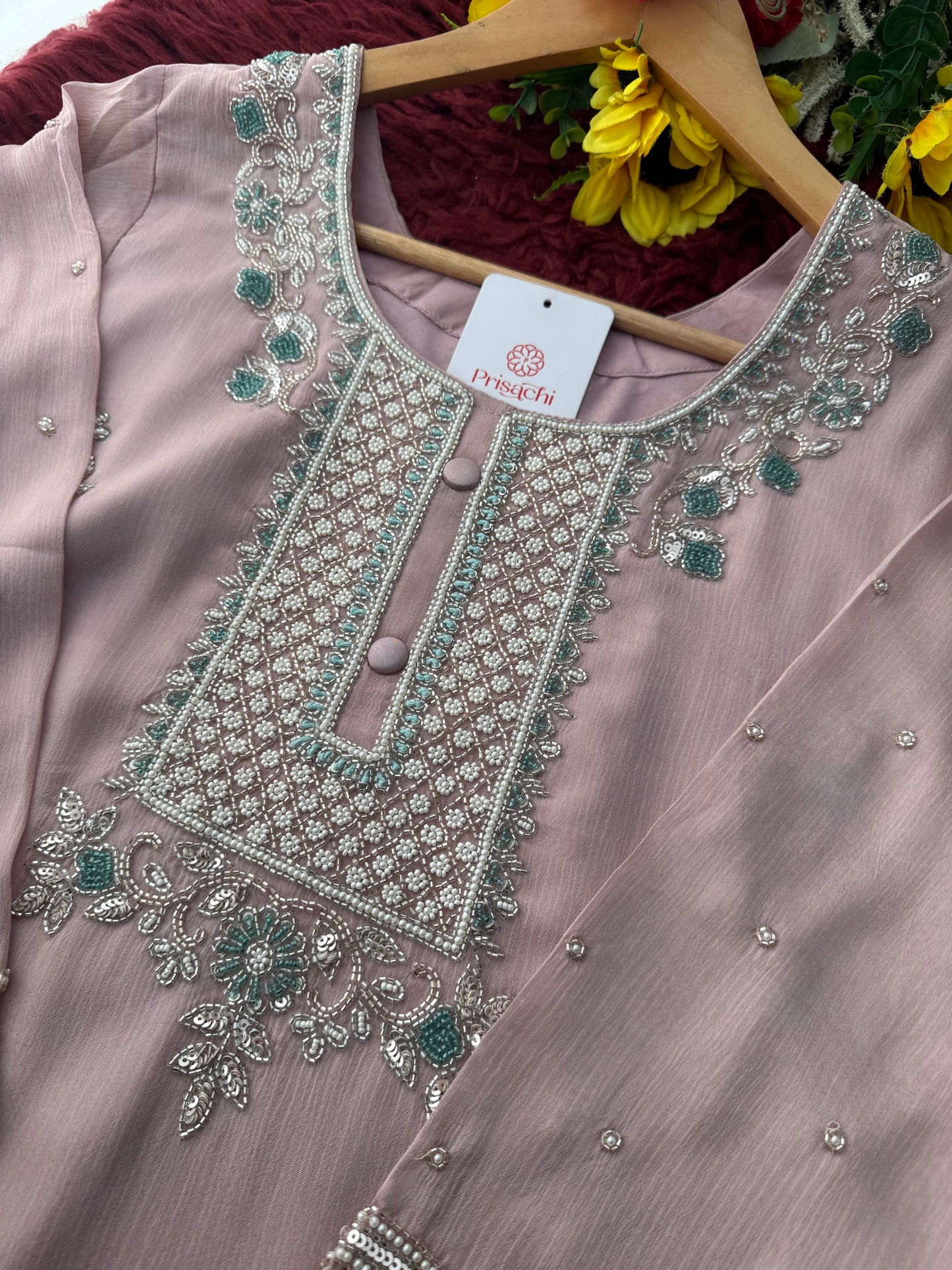 Lavender Zardozi Embroidered Ethnic Kurti Sharara Set with Dupatta | Designer Festive Suit Set