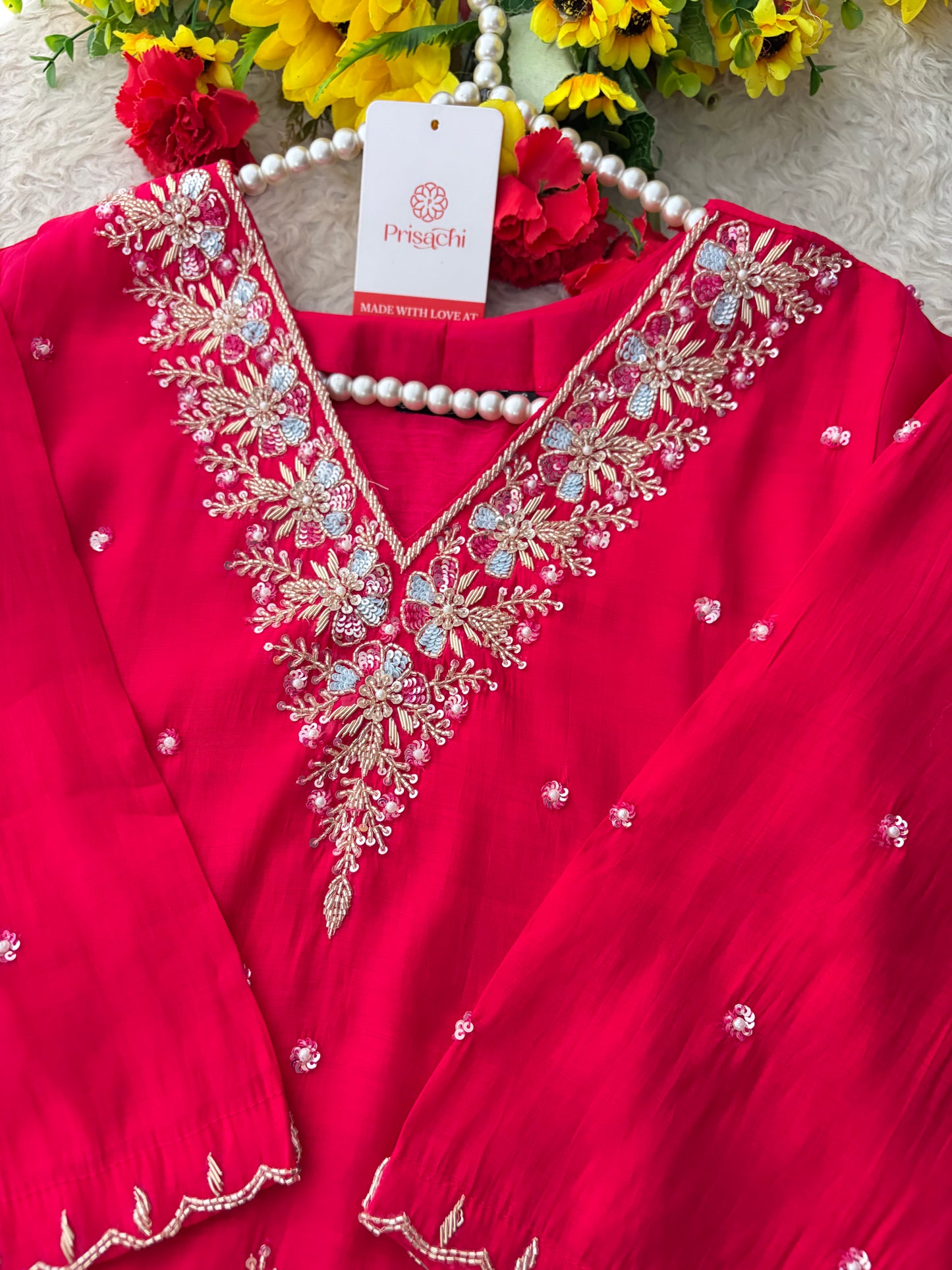 Pink Zardozi Embroidered Ethnic Kurta Set for Women with Dupatta & Pants | Festive Party Wear Suit Set