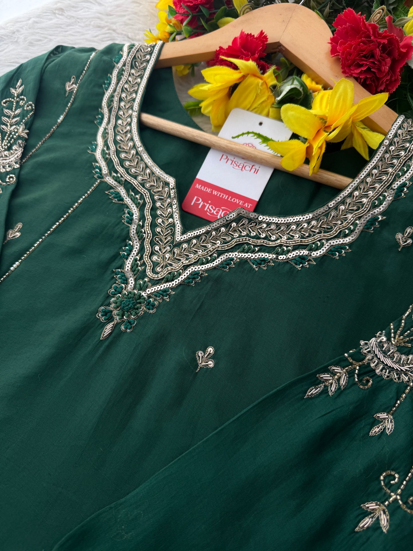 Green  Embroidered Ethnic A-Line kurta set with dupatta and Pants | Traditional Suit Set