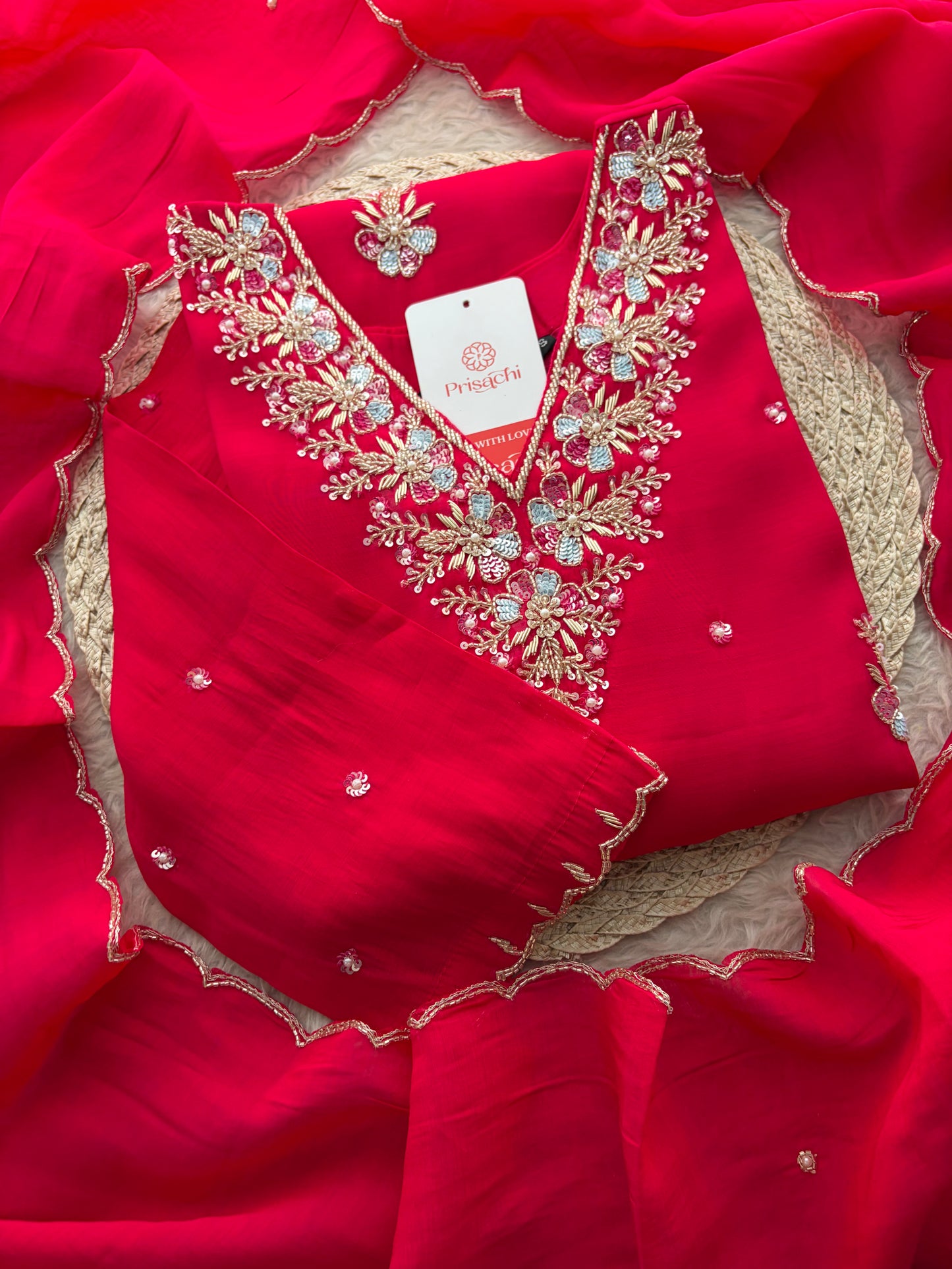 Pink Zardozi Embroidered Ethnic Kurta Set for Women with Dupatta & Pants | Festive Party Wear Suit Set